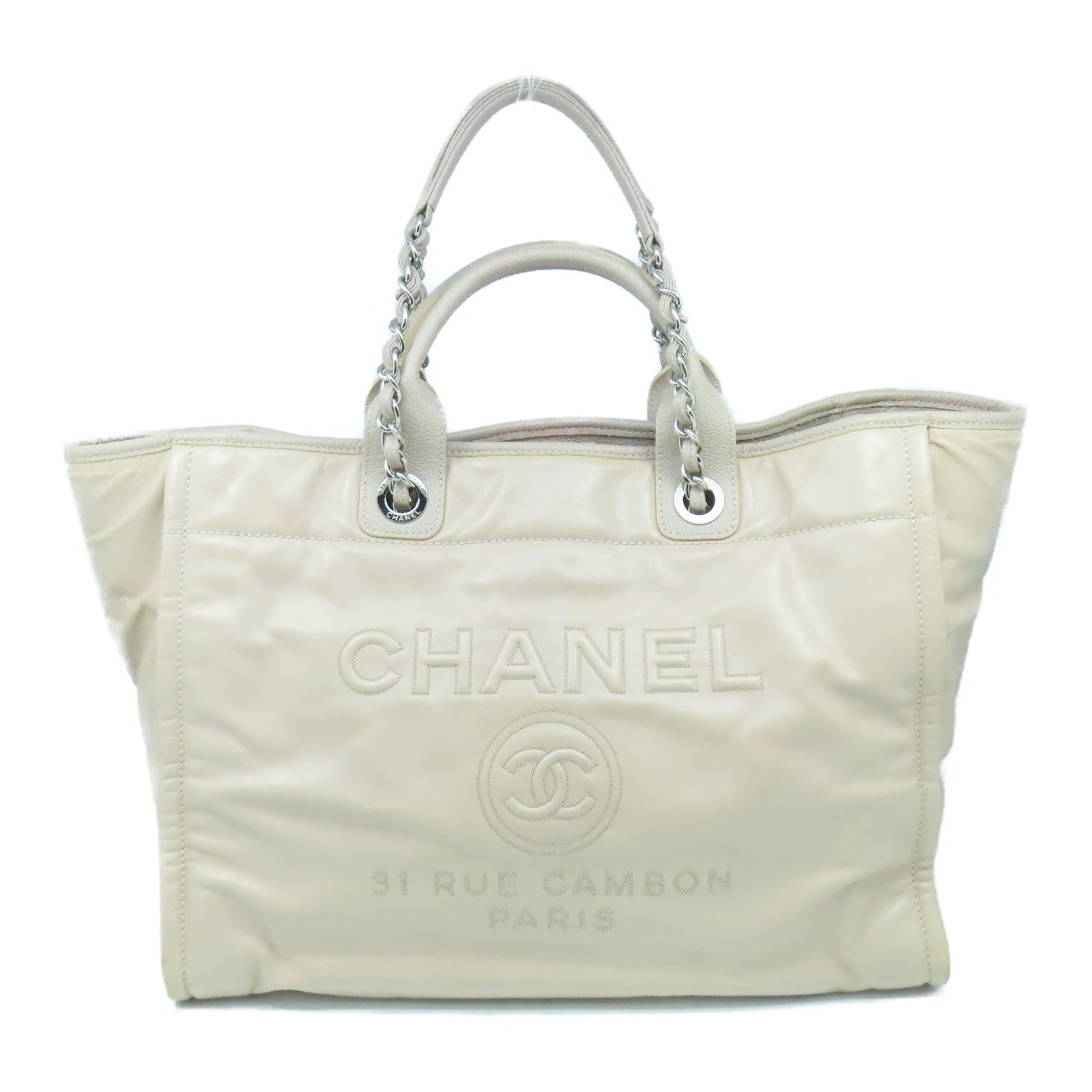 CHANEL **【激減優惠】牛皮皮革Deauville Large Tote銀扣手挽肩背兩用袋粉紅色