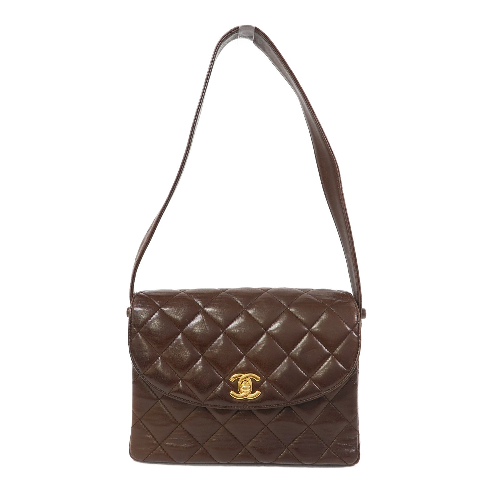 CHANEL 菱格羊皮皮革Shoulder Bag金扣肩背袋啡色