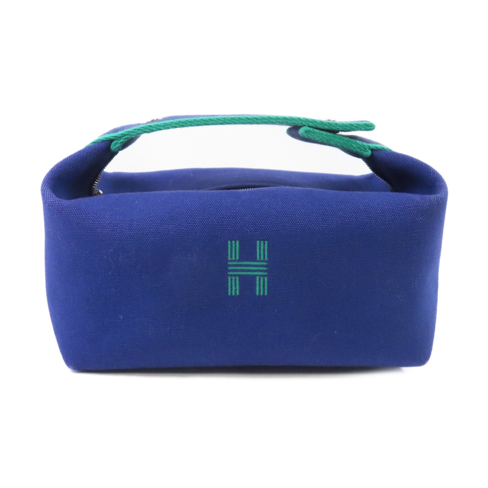 HERMES 帆布Bride-a-Brac Small Handbag銀扣手挽袋寶藍色/綠色