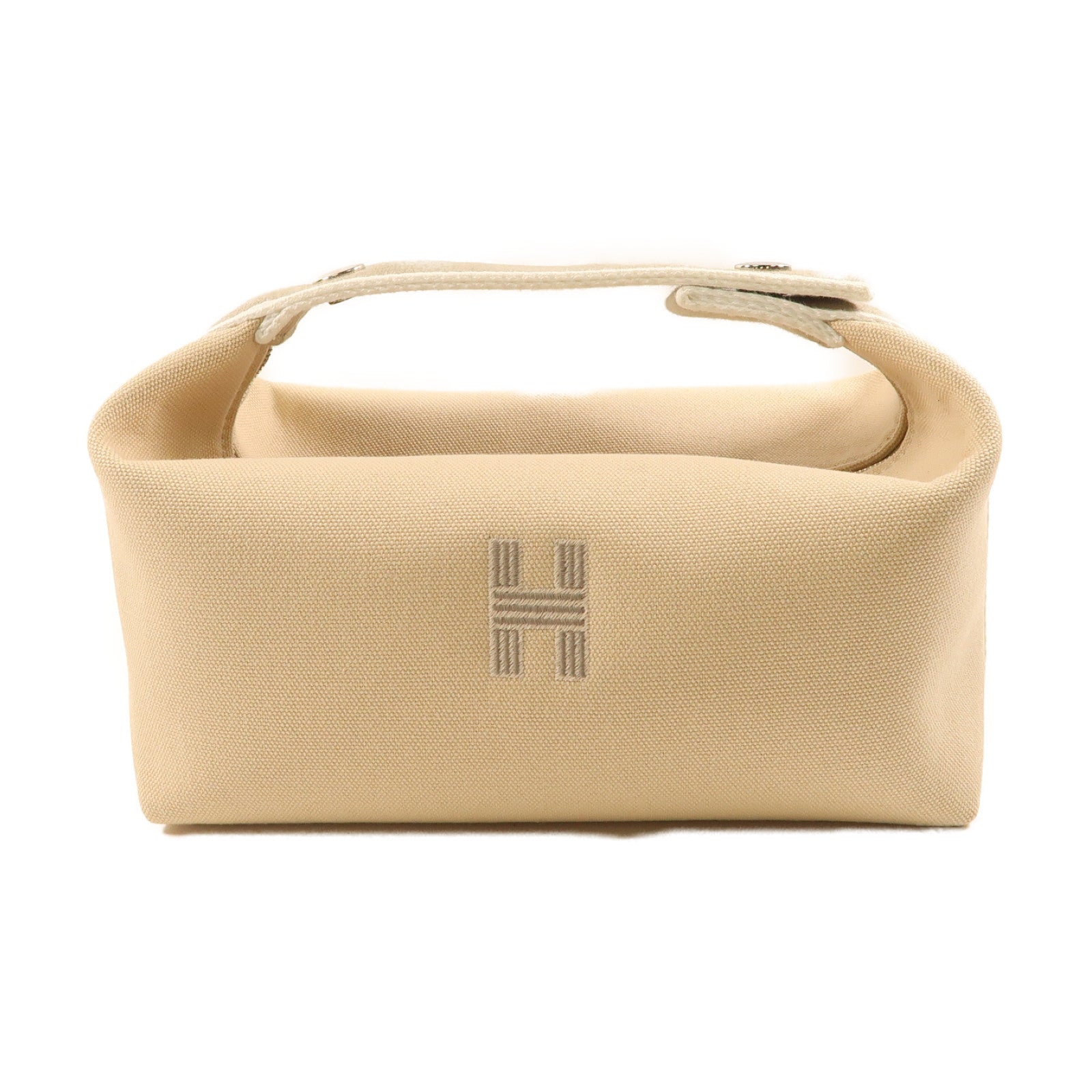 HERMES 帆布Bride A Brac Case銀扣手拿包米色