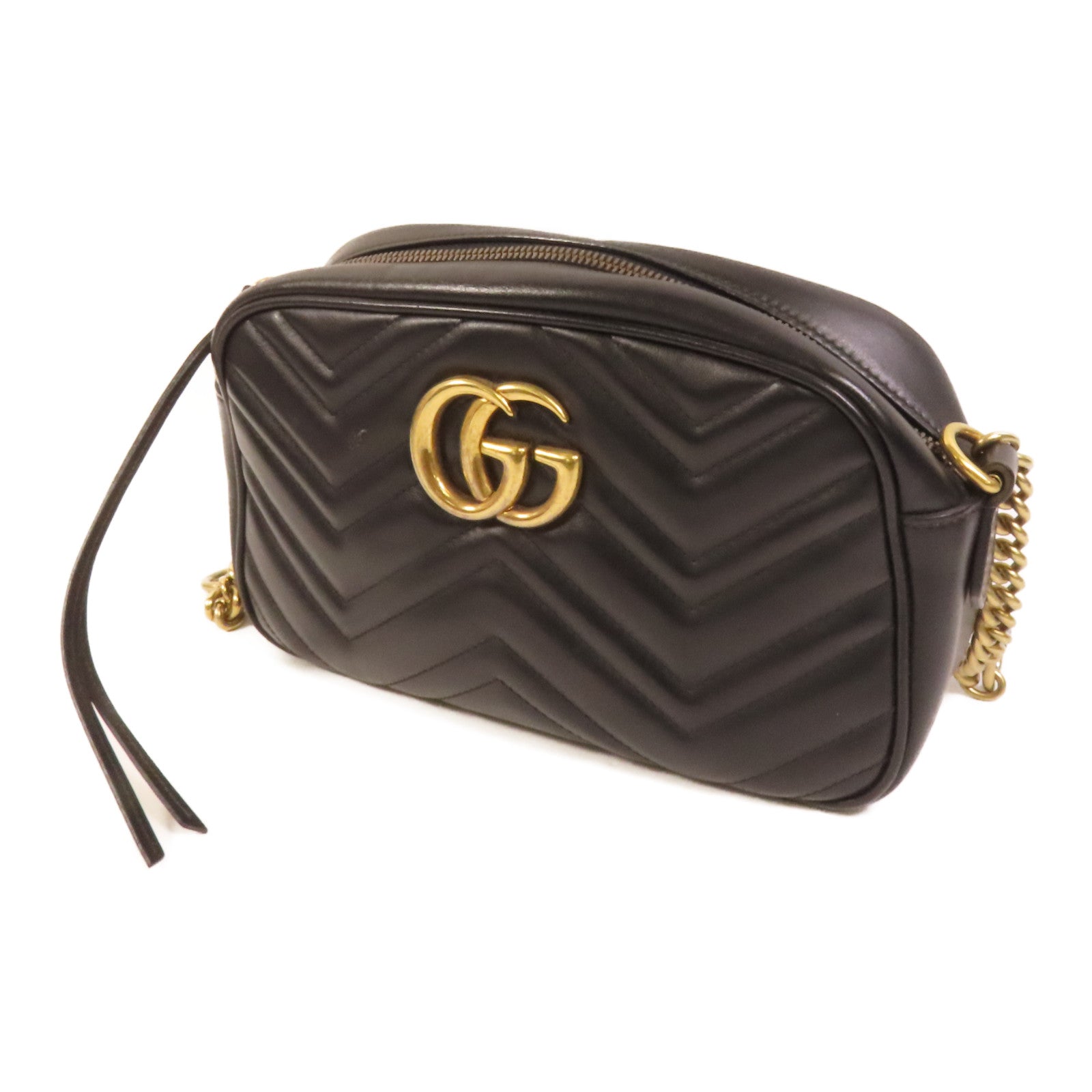 GUCCI 牛皮皮革GG Marmont Small金扣鏈帶肩背袋