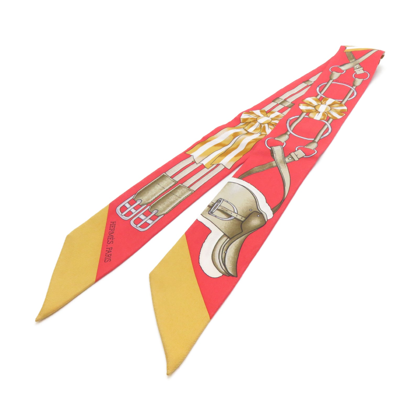 HERMES 絲質Twilly絲巾紅色/黃色