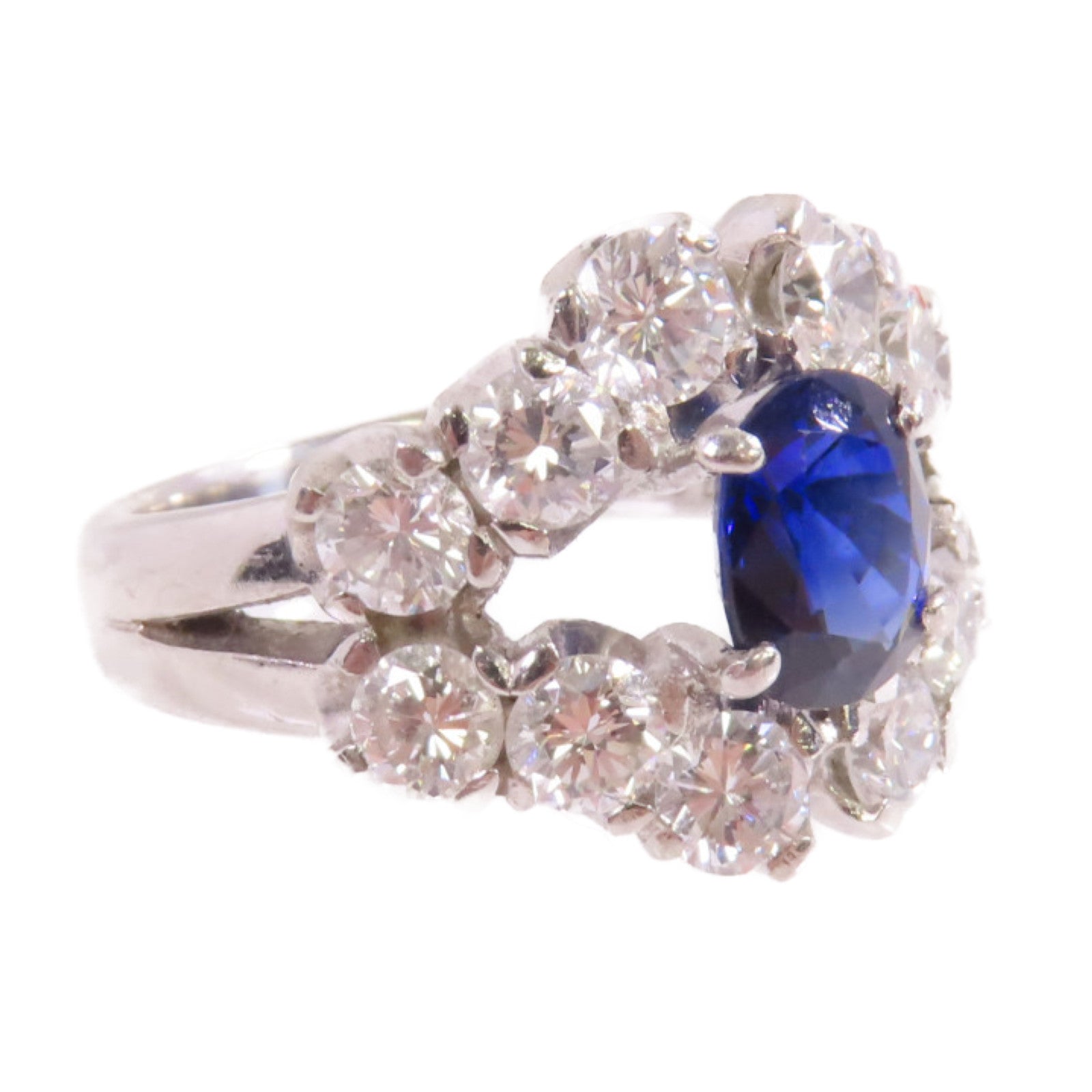 JEWELRY 【激減優惠】PT900鉑金/1.79ct藍寶石/2.50ct鑚石Sapphire Diamond Ring戒指US#7.5