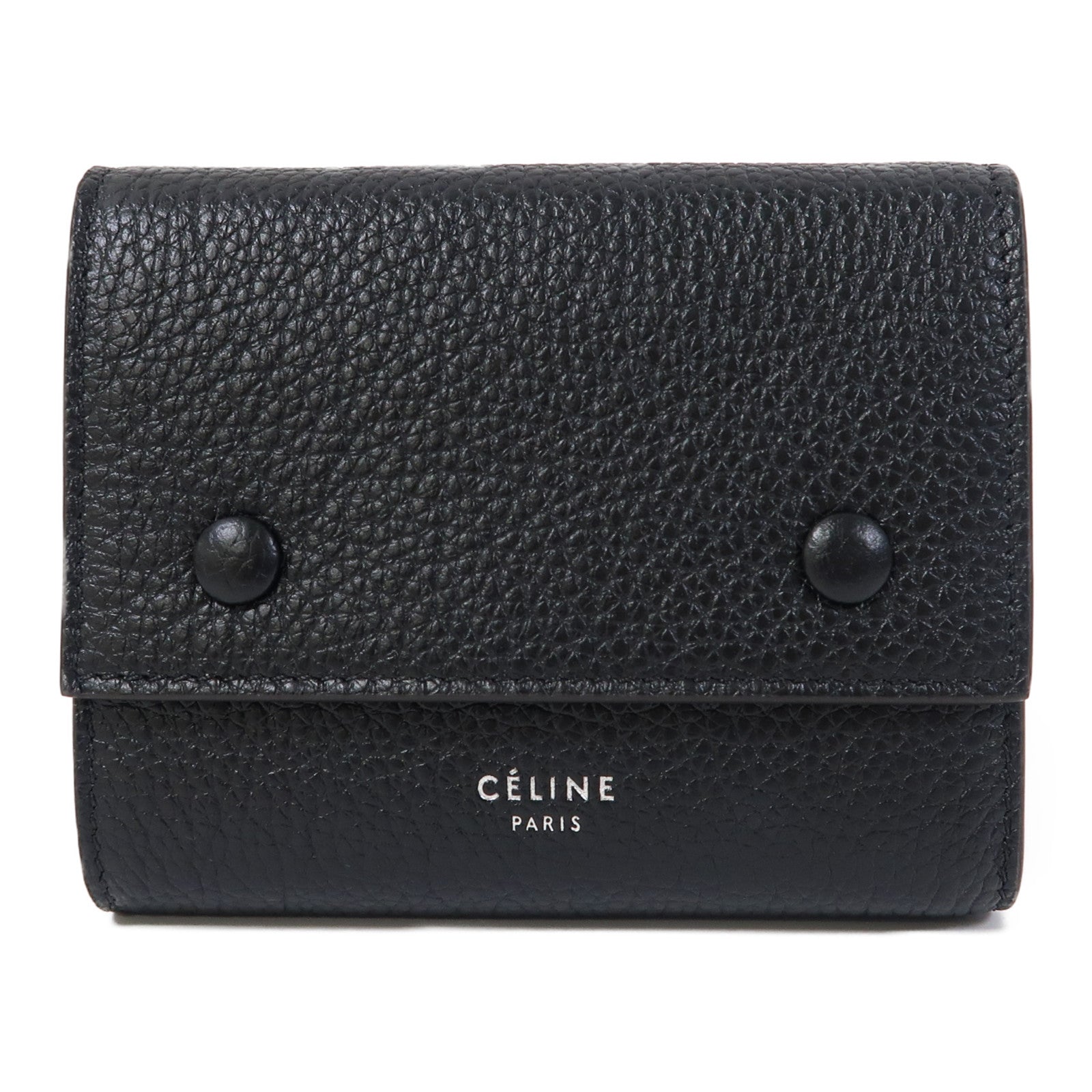 CELINE 牛皮皮革Wallet銀扣三摺錢包黑色/黃色