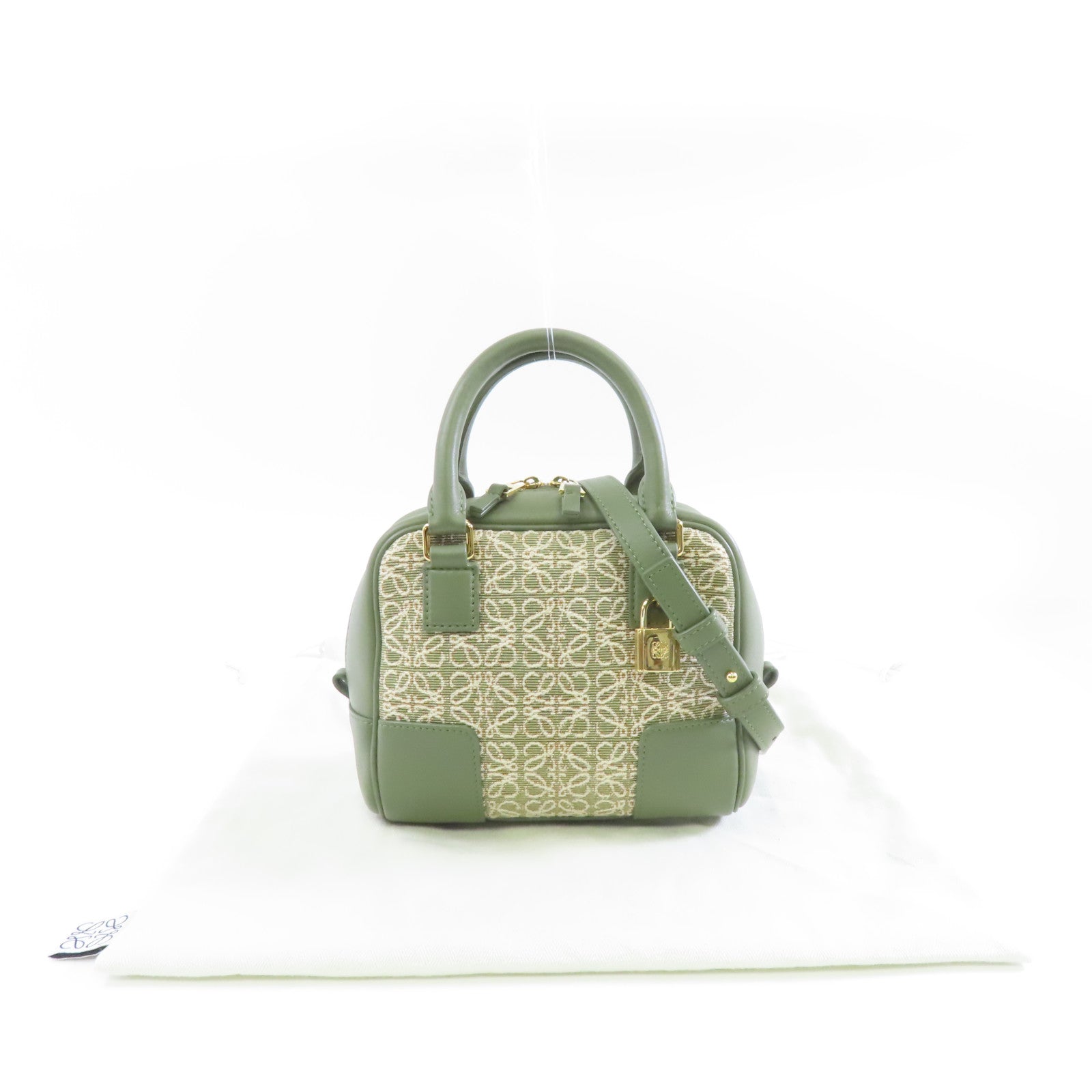 LOEWE 帆布/牛皮皮革Amazona 16金扣手挽肩背兩用袋綠色