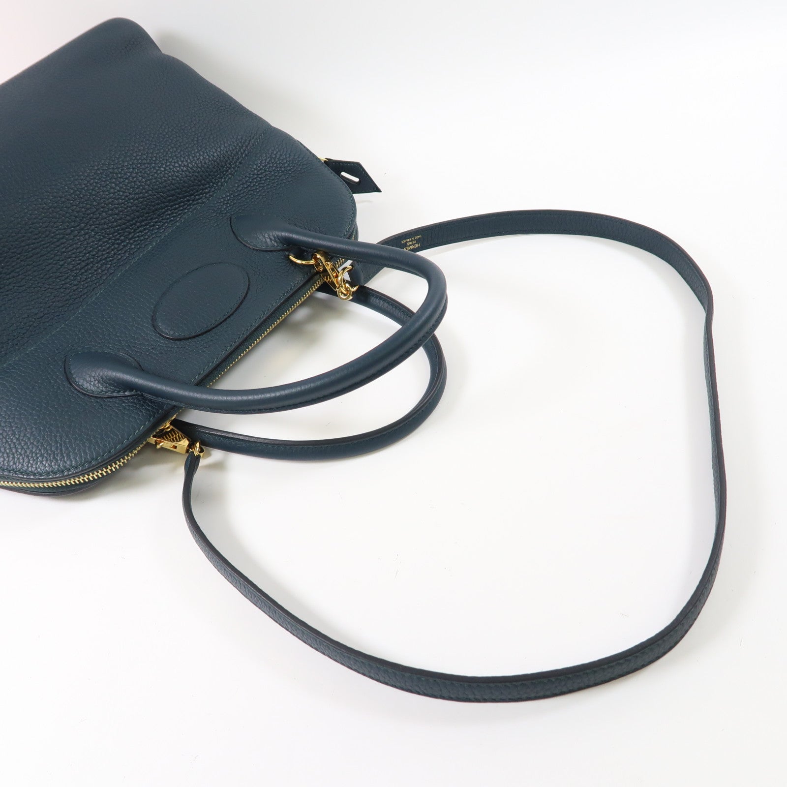 HERMES Clemence皮革Bolide 31銀扣手挽肩背兩用袋Colvert/鴨子藍