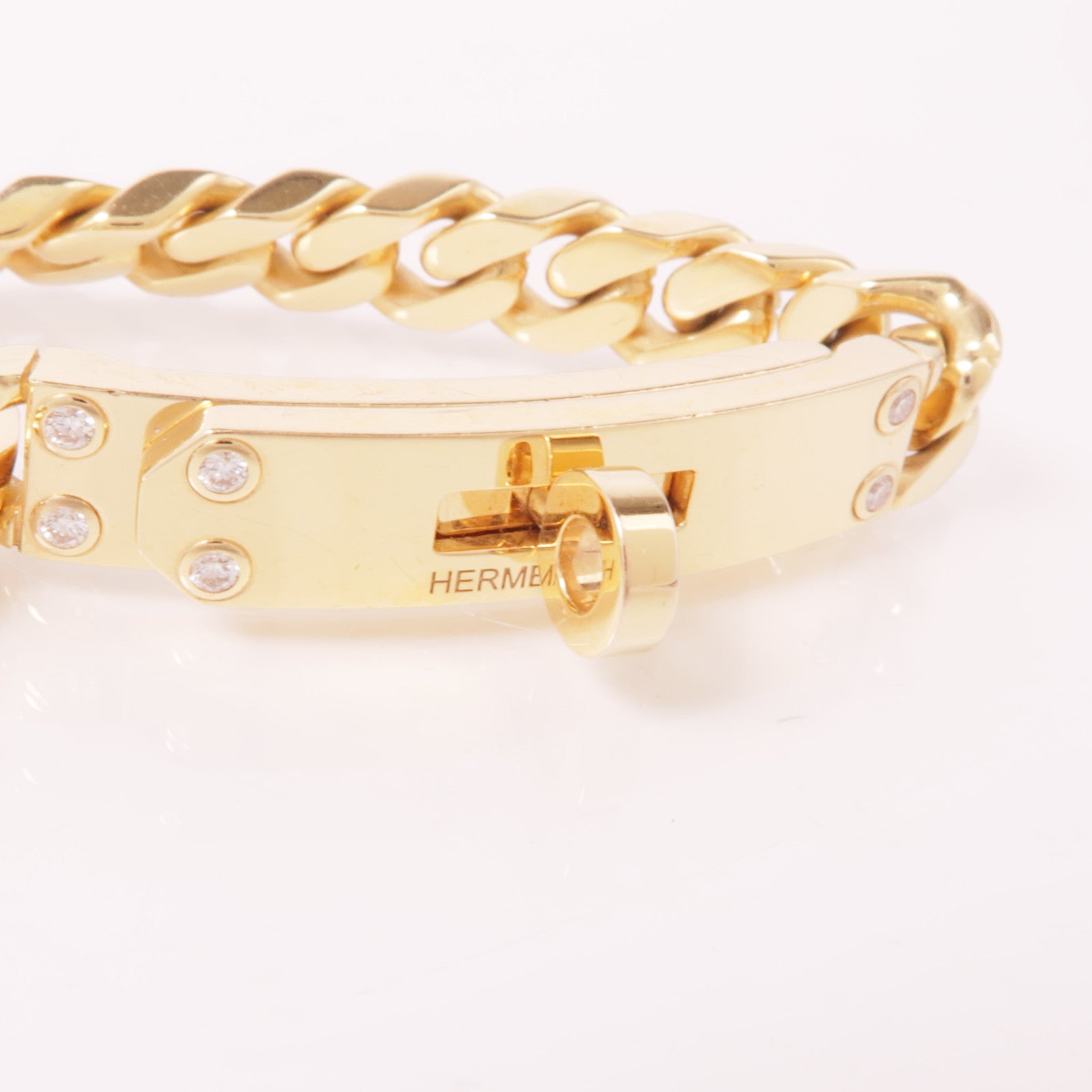 HERMES 18K玫瑰金Kelly Gourmette Bracelet鑽石手鏈