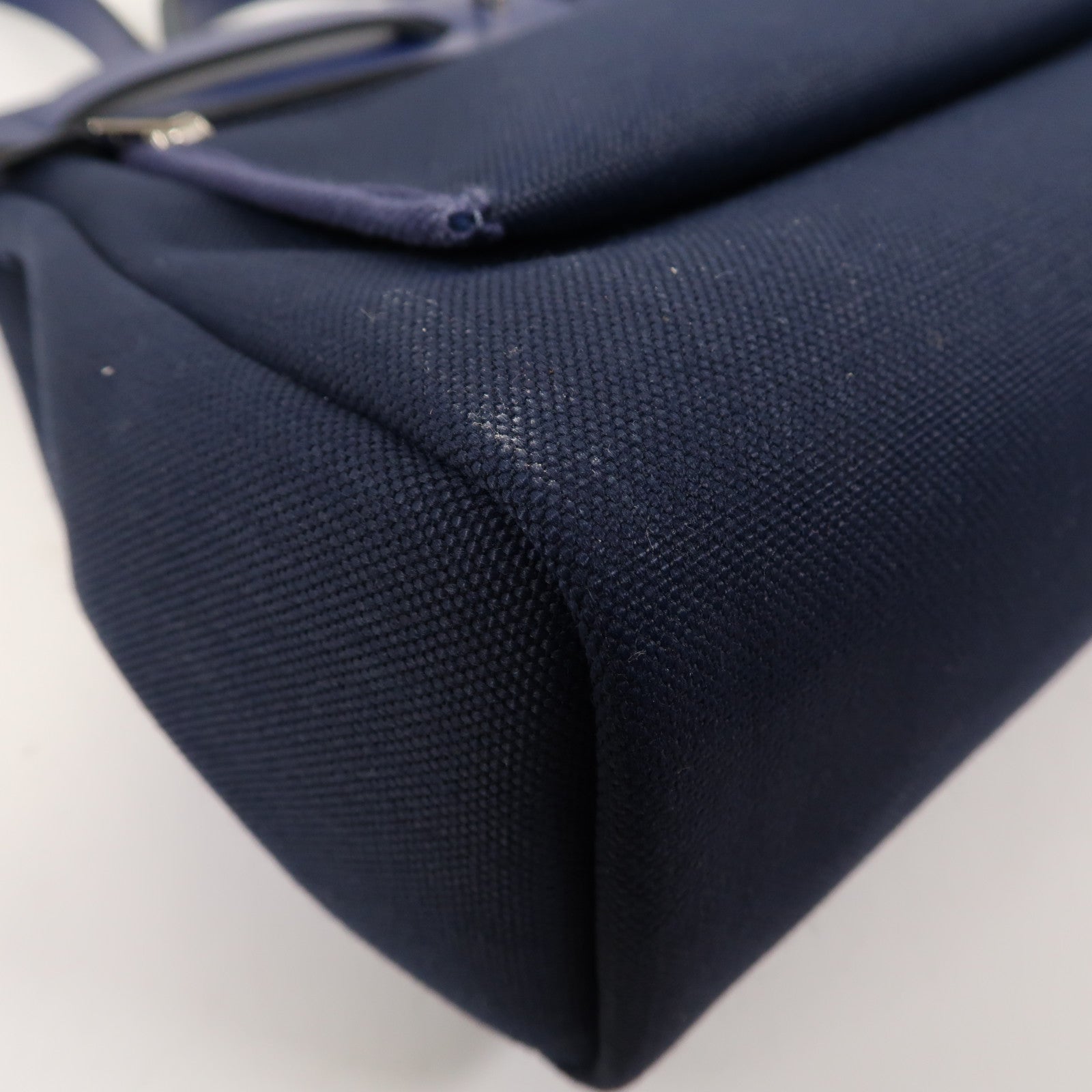 HERMES 帆布/皮革Herbag PM銀扣手挽肩背兩用袋寶石藍色
