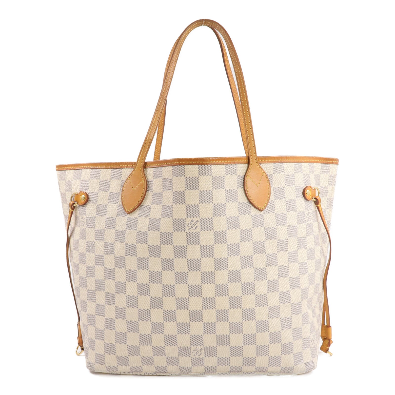 LOUIS VUITTON Damier Neverfull MM金扣手挽袋