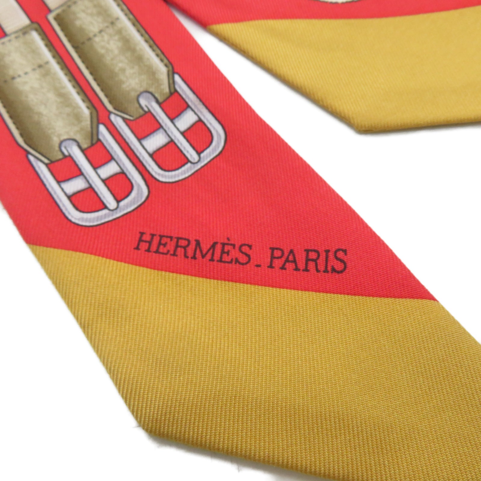 HERMES 絲質Twilly絲巾紅色/黃色