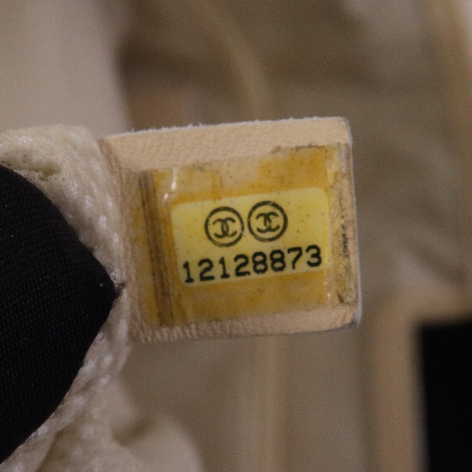 CHANEL 牛皮皮革/帆布Tote Bag銀扣肩背袋