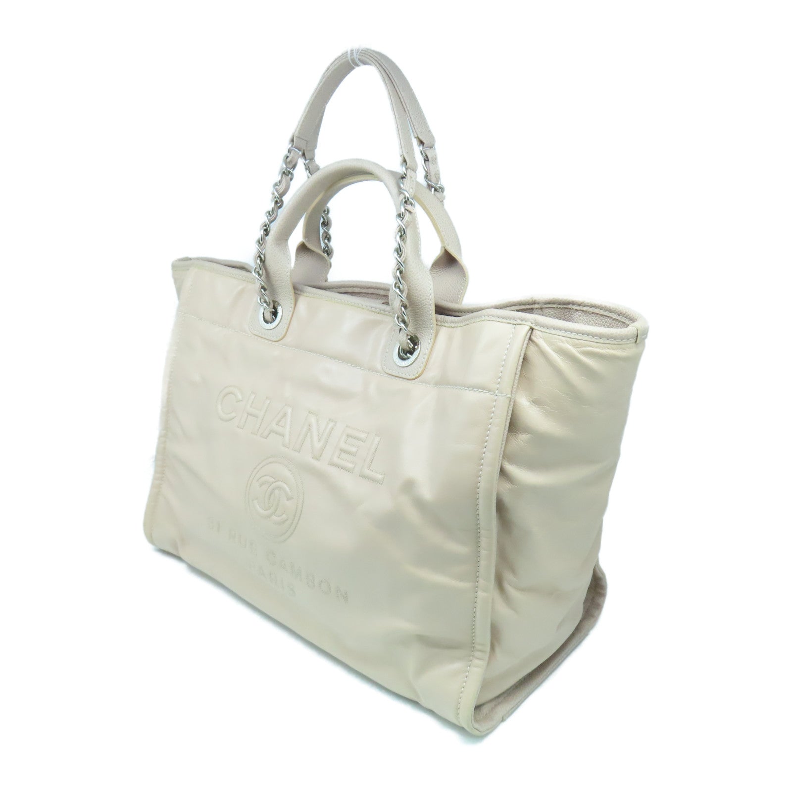 CHANEL **【激減優惠】牛皮皮革Deauville Large Tote銀扣手挽肩背兩用袋粉紅色