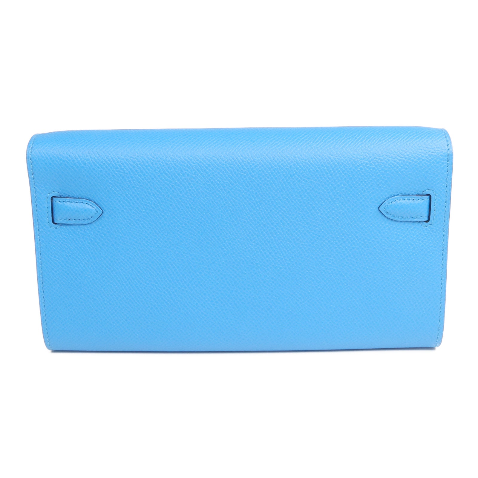 HERMES Epsom皮革Kelly To Go銀扣肩背袋Bleu Frida/Rouge Sellier