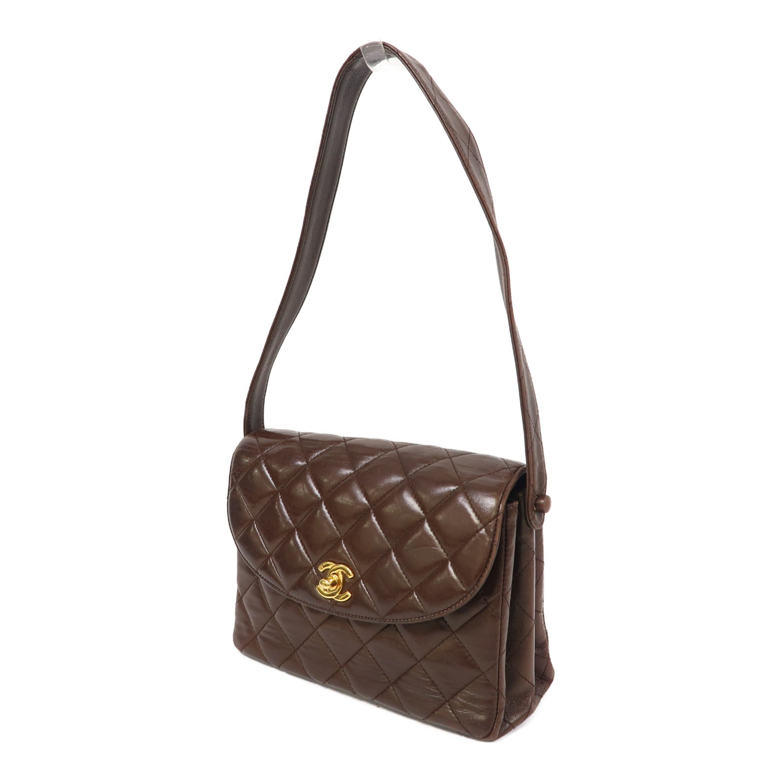 CHANEL 菱格羊皮皮革Shoulder Bag金扣肩背袋啡色