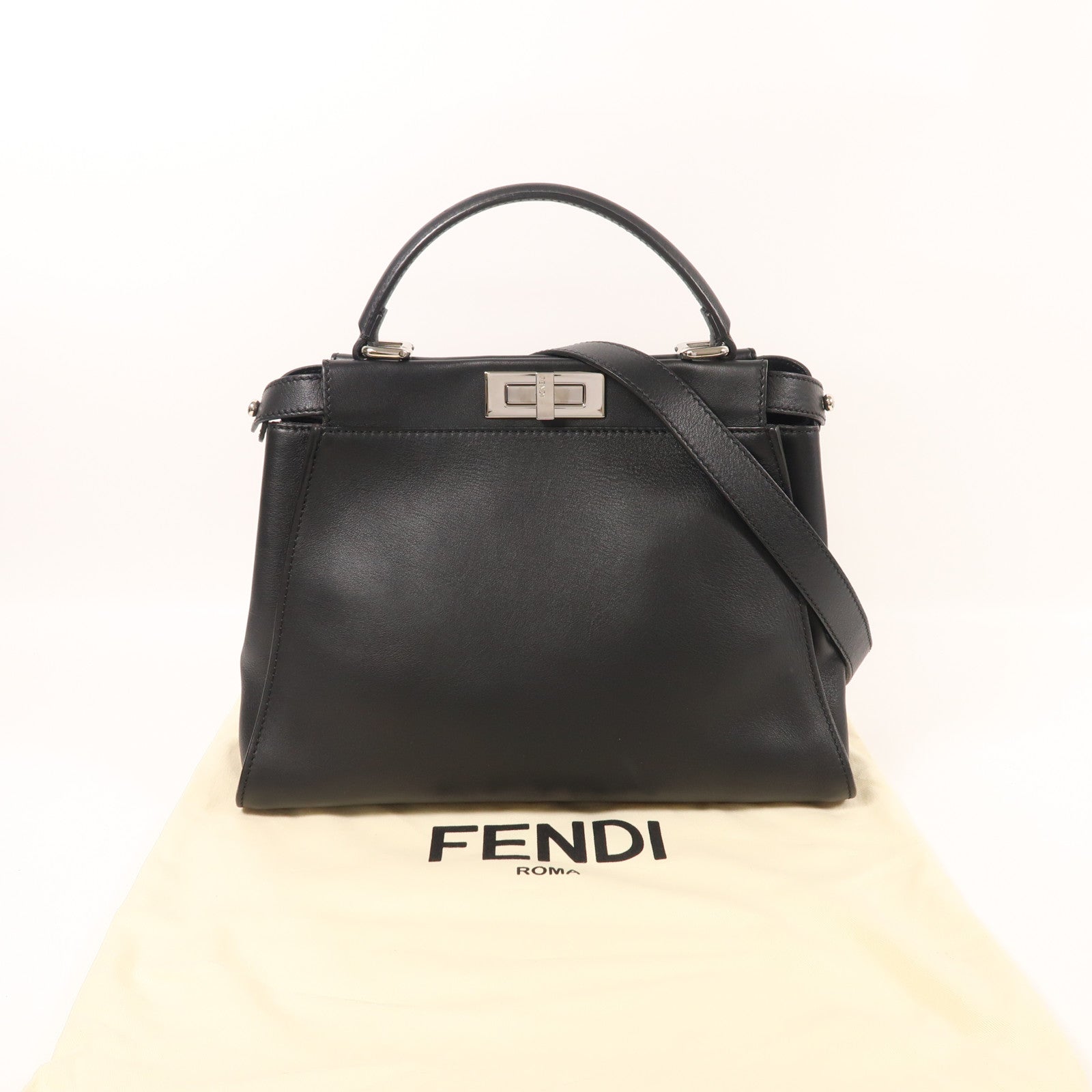 FENDI 牛皮/蛇皮皮革Peekaboo銀扣手挽肩背兩用袋