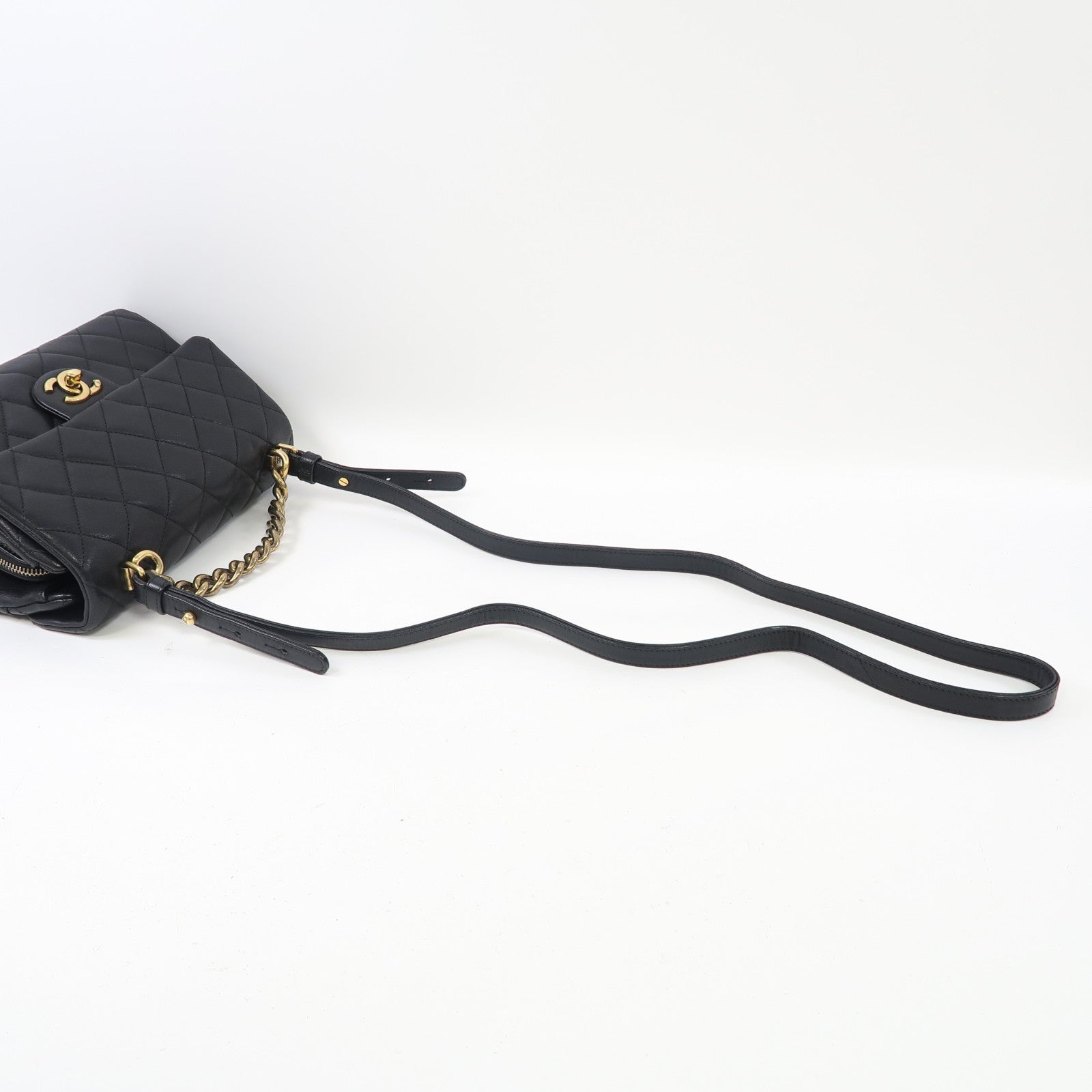 CHANEL 菱格牛皮皮革Shoulder Bag金扣手挽肩背兩用袋黑色