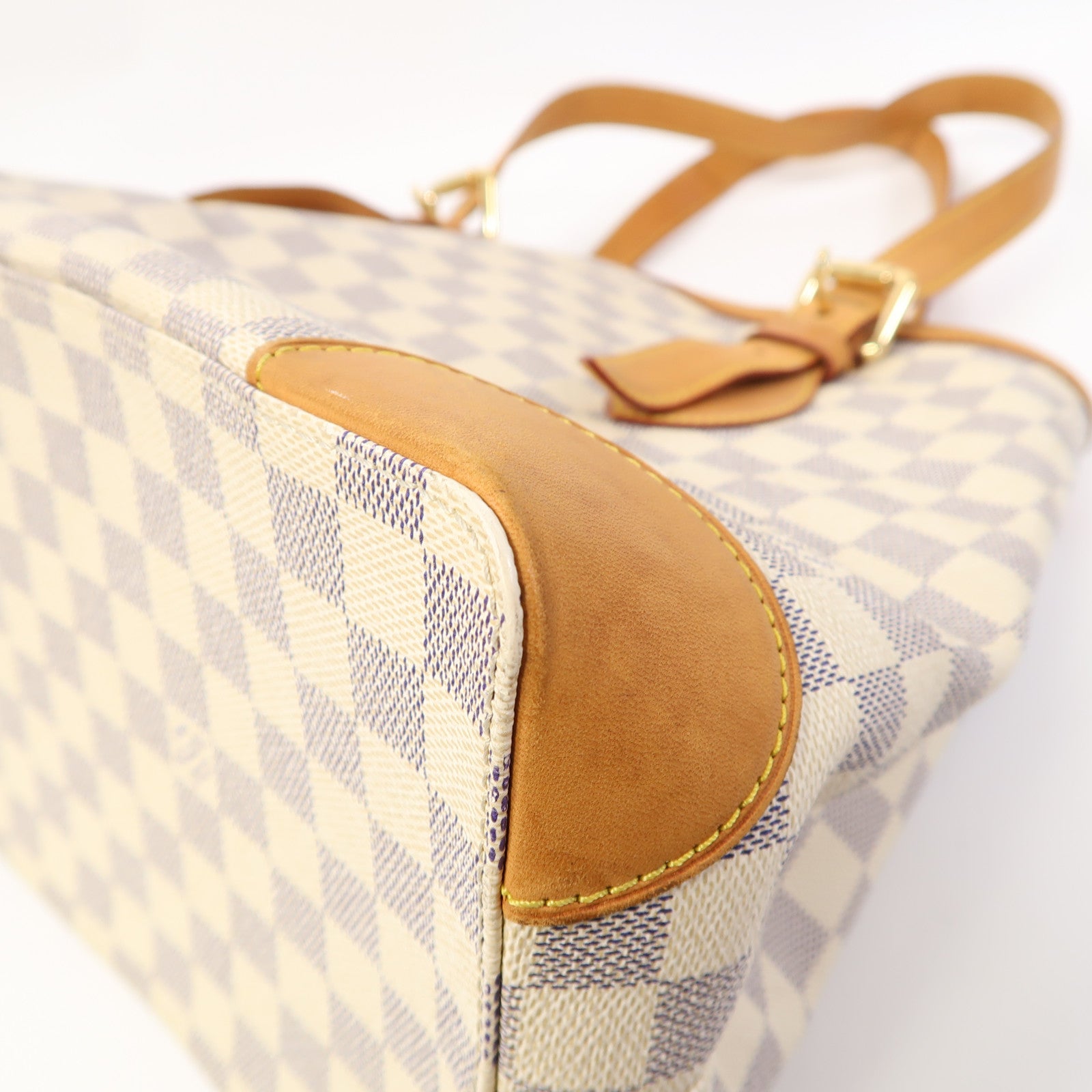 LOUIS VUITTON 【激減優惠】Damier Azur Hampstead MM金扣肩背袋白色/藍色