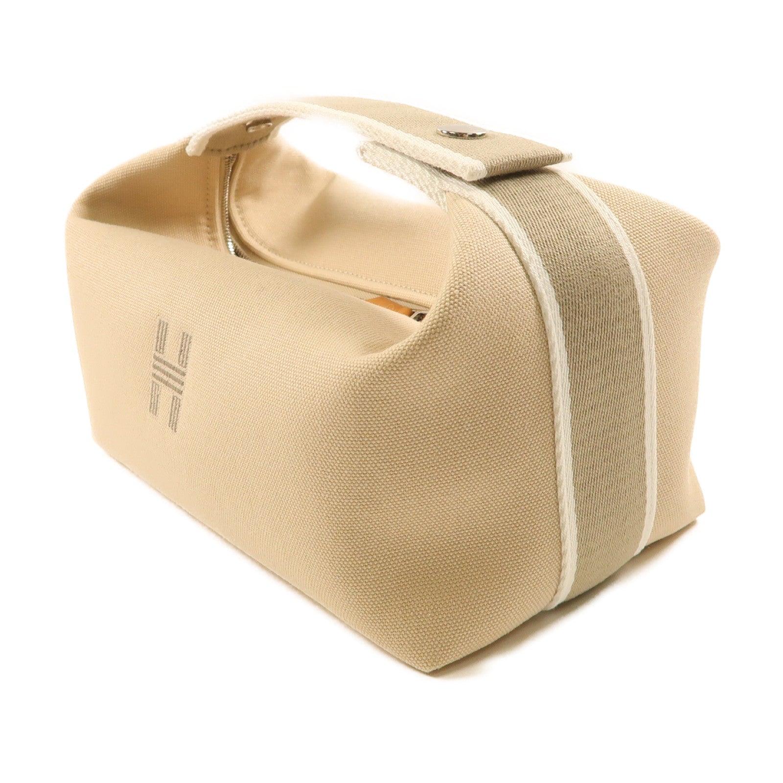 HERMES 帆布Bride A Brac Case銀扣手拿包米色