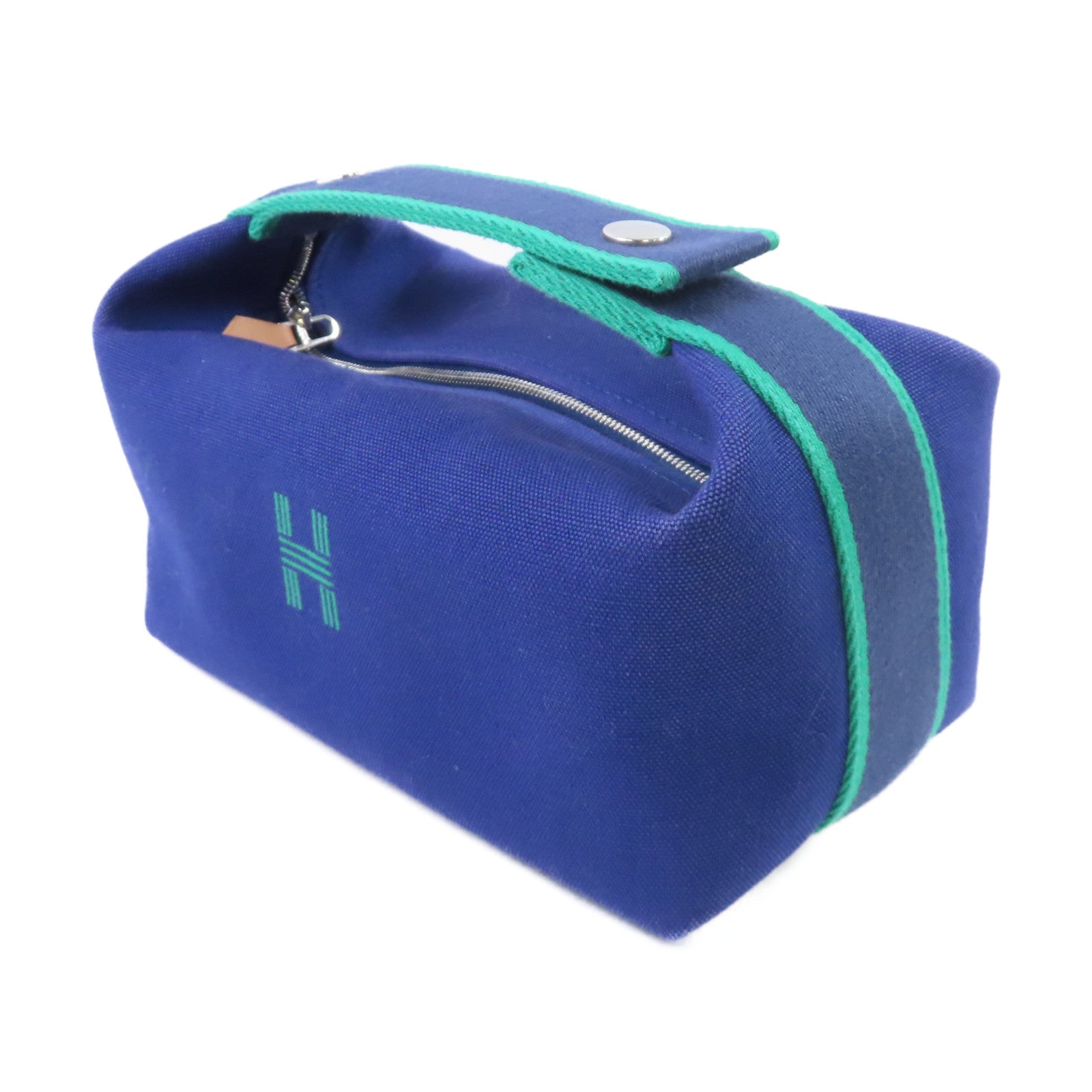 HERMES 帆布Bride-a-Brac Small Handbag銀扣手挽袋寶藍色/綠色