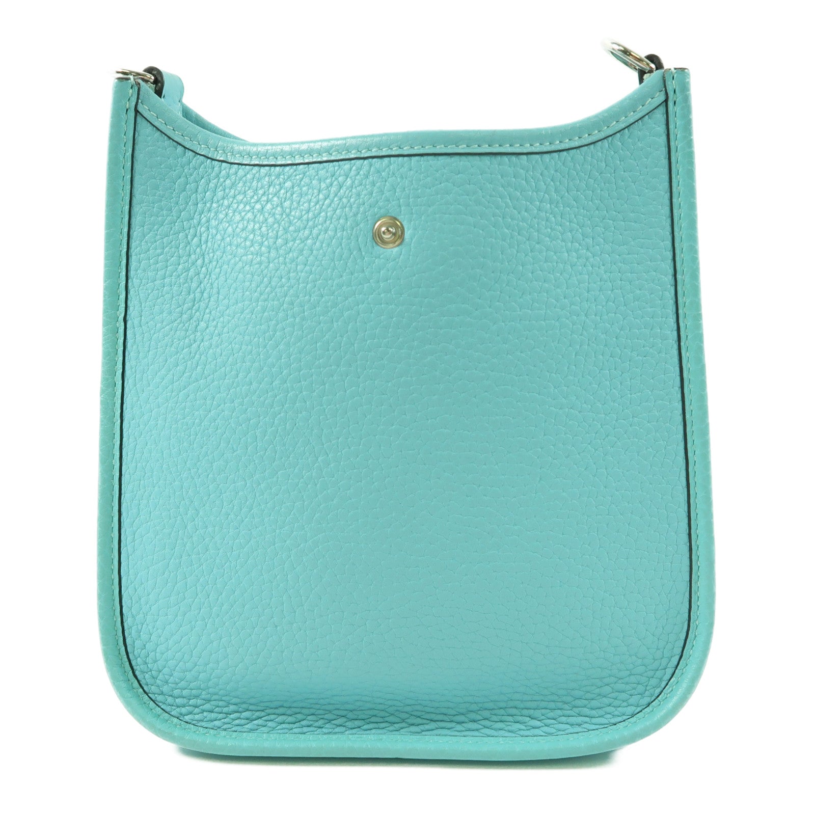 HERMES Clemence皮革Mini Evelyne TPM銀扣肩背袋Bleu Atoll/綠松石色