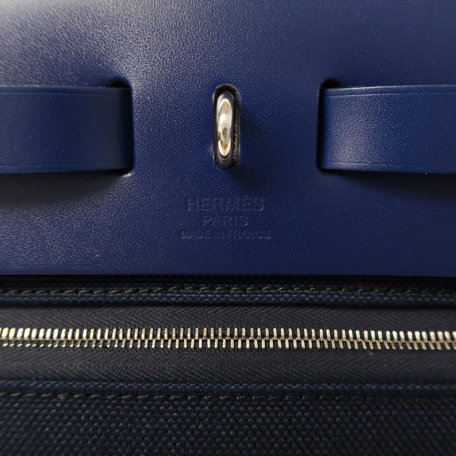 HERMES 帆布/皮革Herbag PM銀扣手挽肩背兩用袋寶石藍色