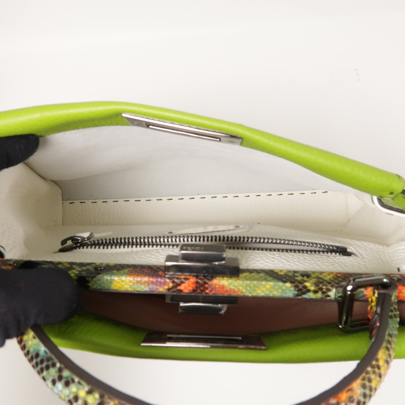 FENDI 【激減優惠】牛皮/蛇皮革Peekaboo銀扣手挽肩背兩用袋