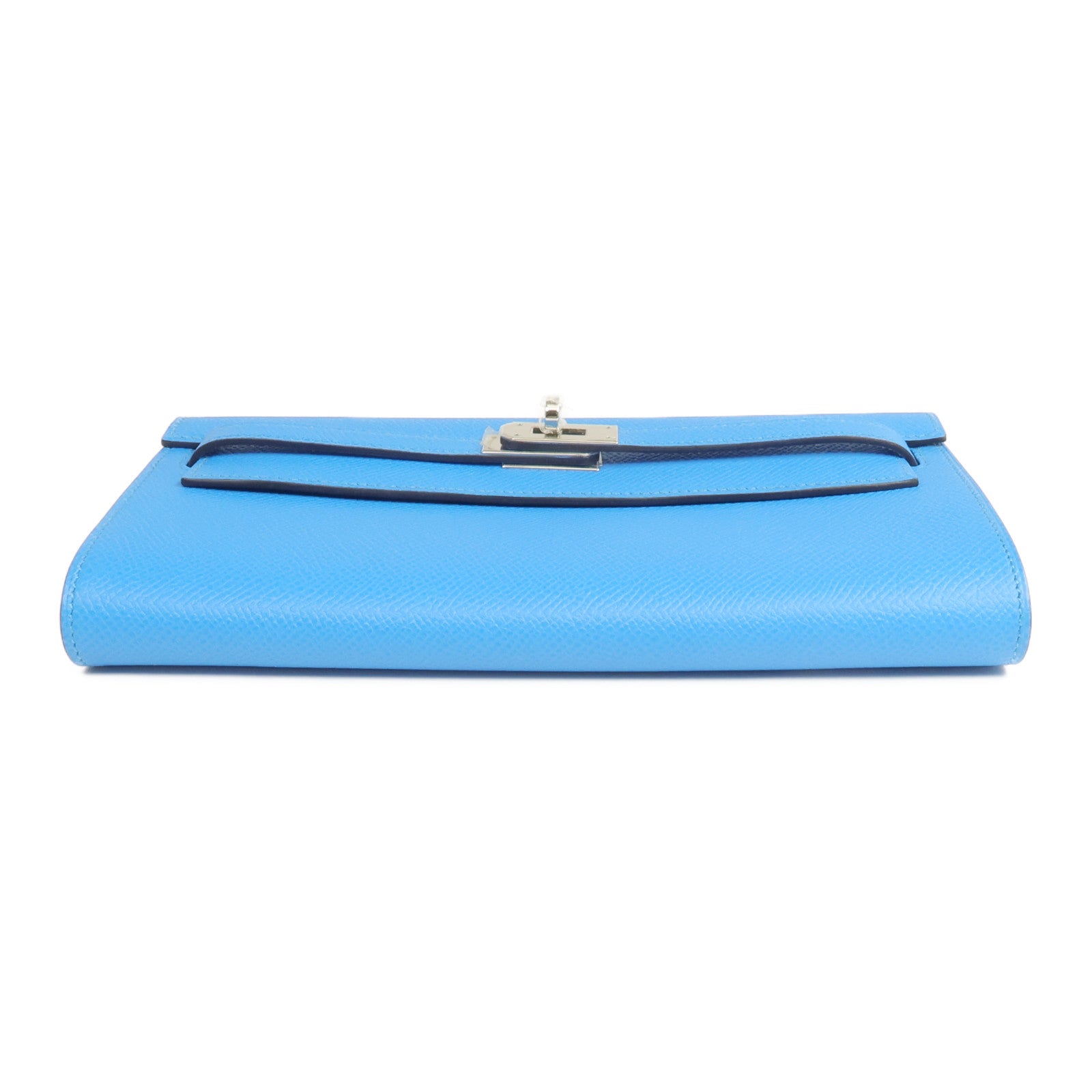 HERMES Epsom皮革Kelly To Go銀扣肩背袋Bleu Frida/Rouge Sellier