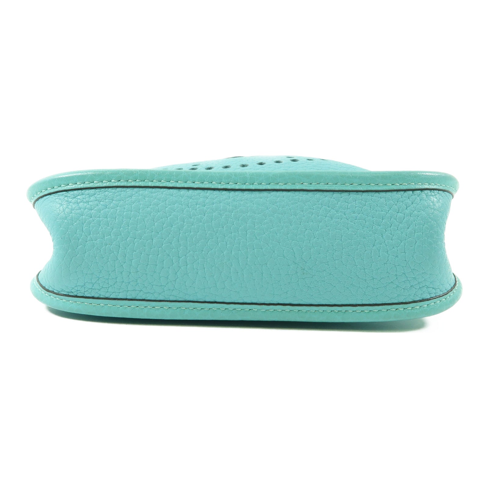HERMES Clemence皮革Mini Evelyne TPM銀扣肩背袋Bleu Atoll/綠松石色