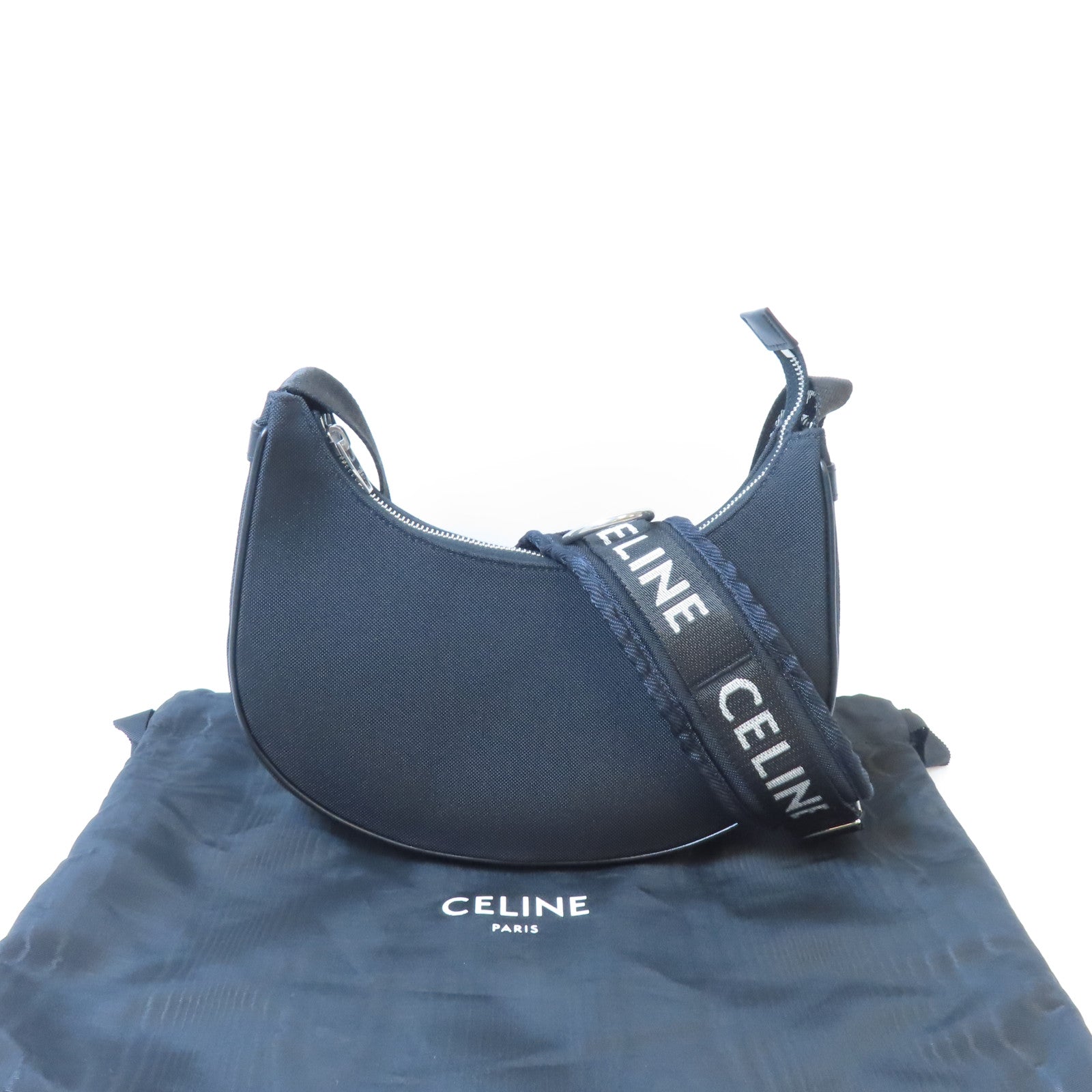CELINE 帆布Ava銀扣肩背袋黑色