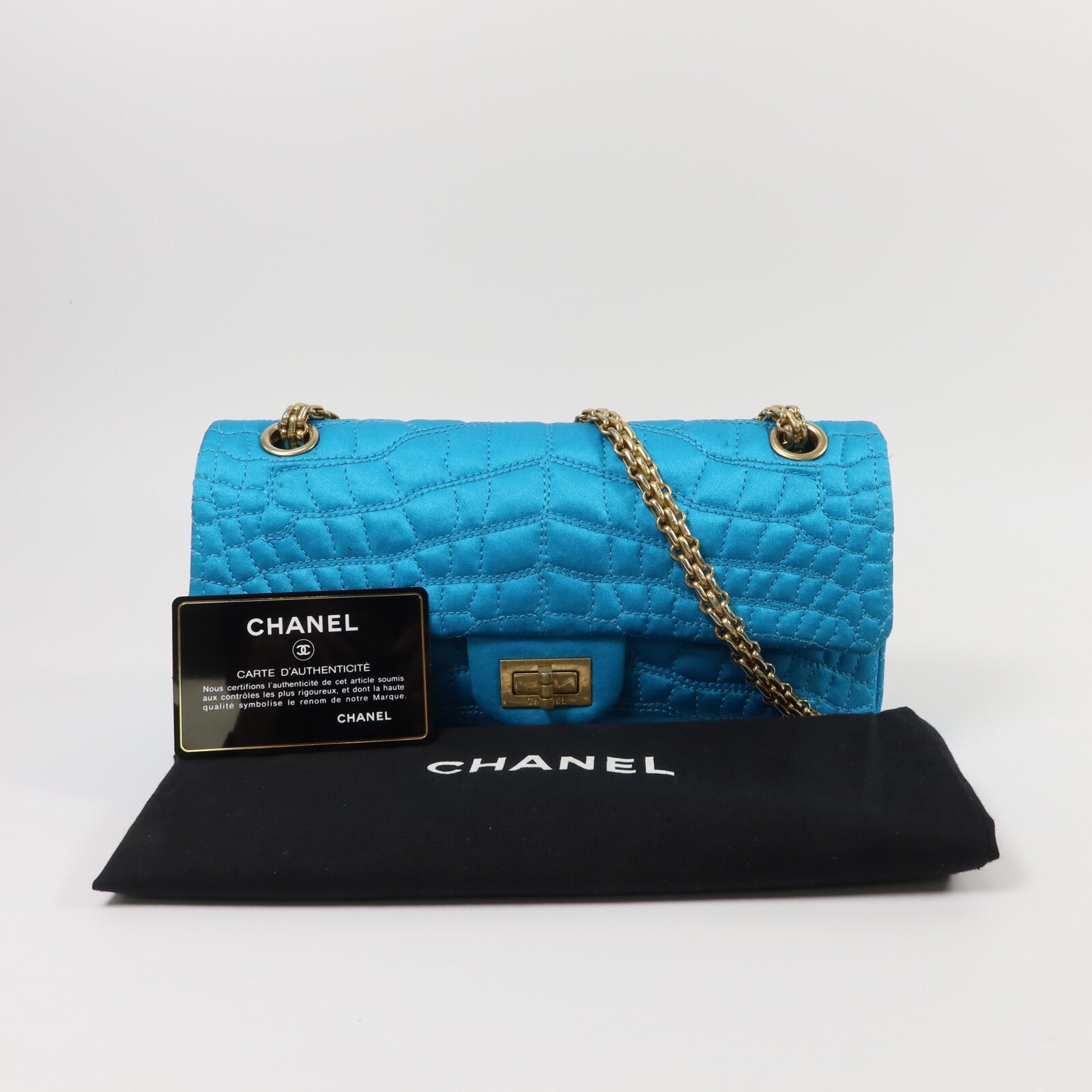 CHANEL Satin 2.55 East West鏈帶肩背袋