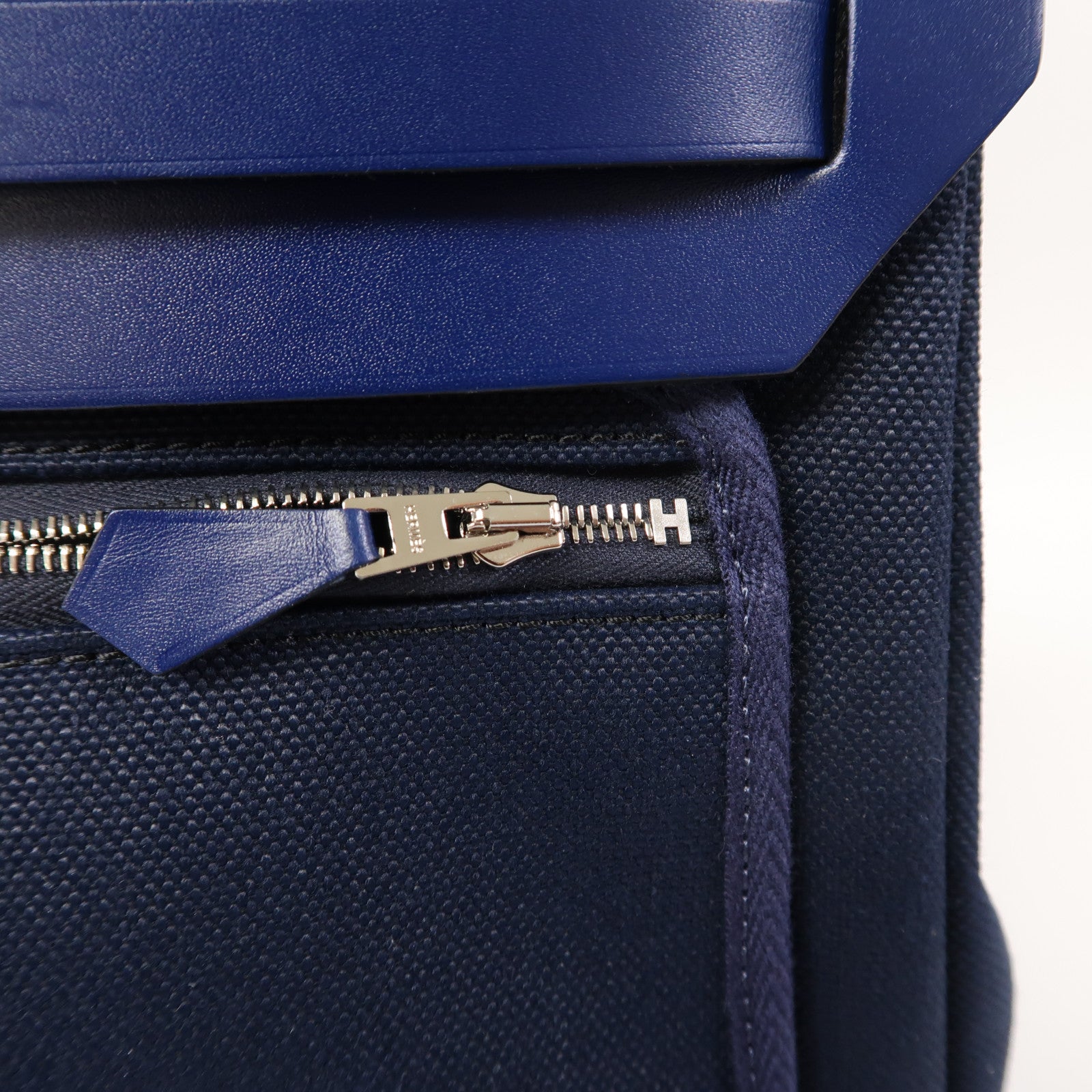 HERMES 帆布/皮革Herbag PM銀扣手挽肩背兩用袋寶石藍色