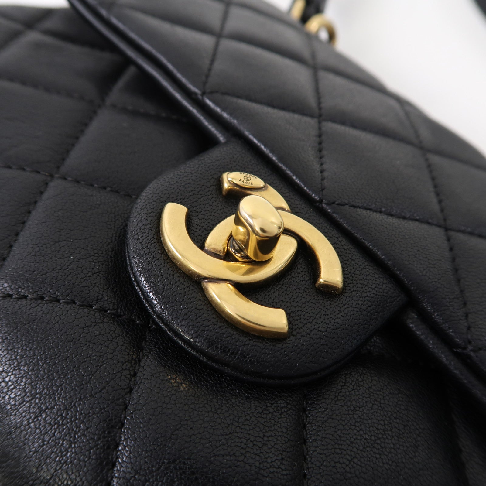 CHANEL 菱格牛皮皮革Shoulder Bag金扣手挽肩背兩用袋黑色