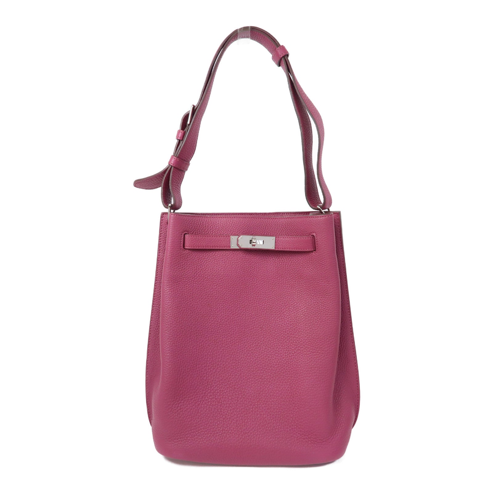 HERMES 【清倉大減價】Clemence皮革So Kelly 20銀扣肩背袋Tosca/紫色
