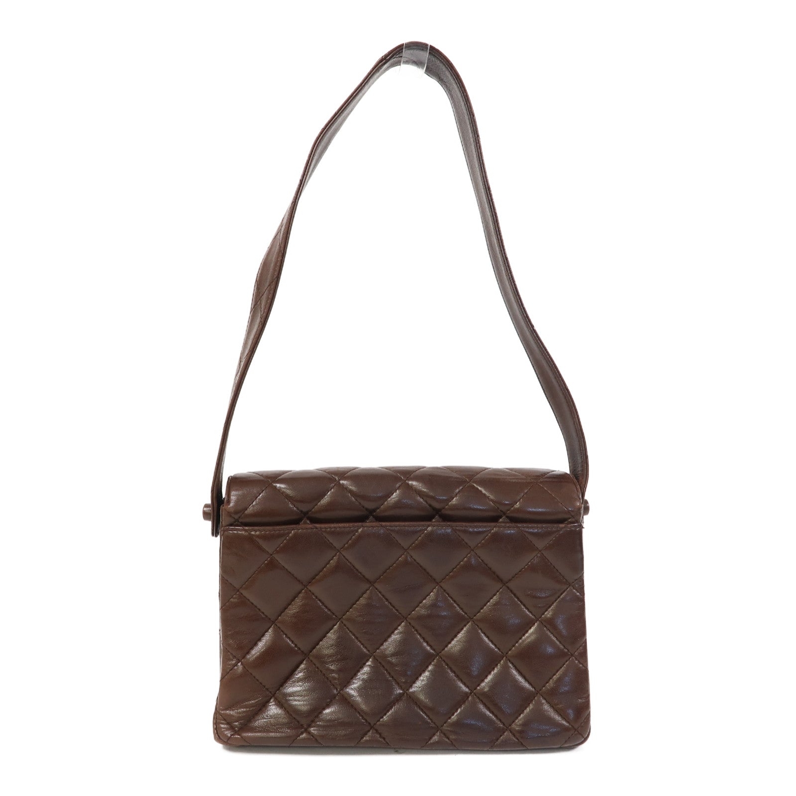 CHANEL 菱格羊皮皮革Shoulder Bag金扣肩背袋啡色