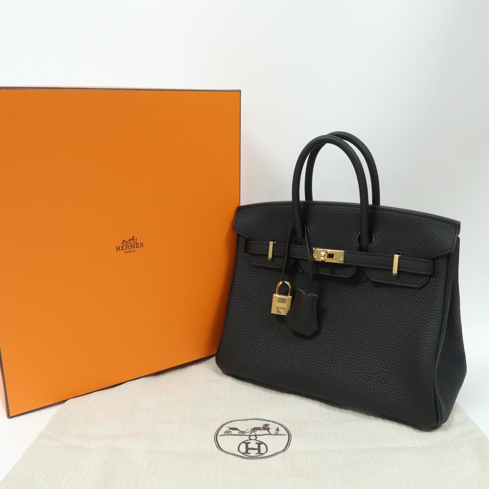 HERMES Togo皮革Birkin 25金扣手挽袋黑色