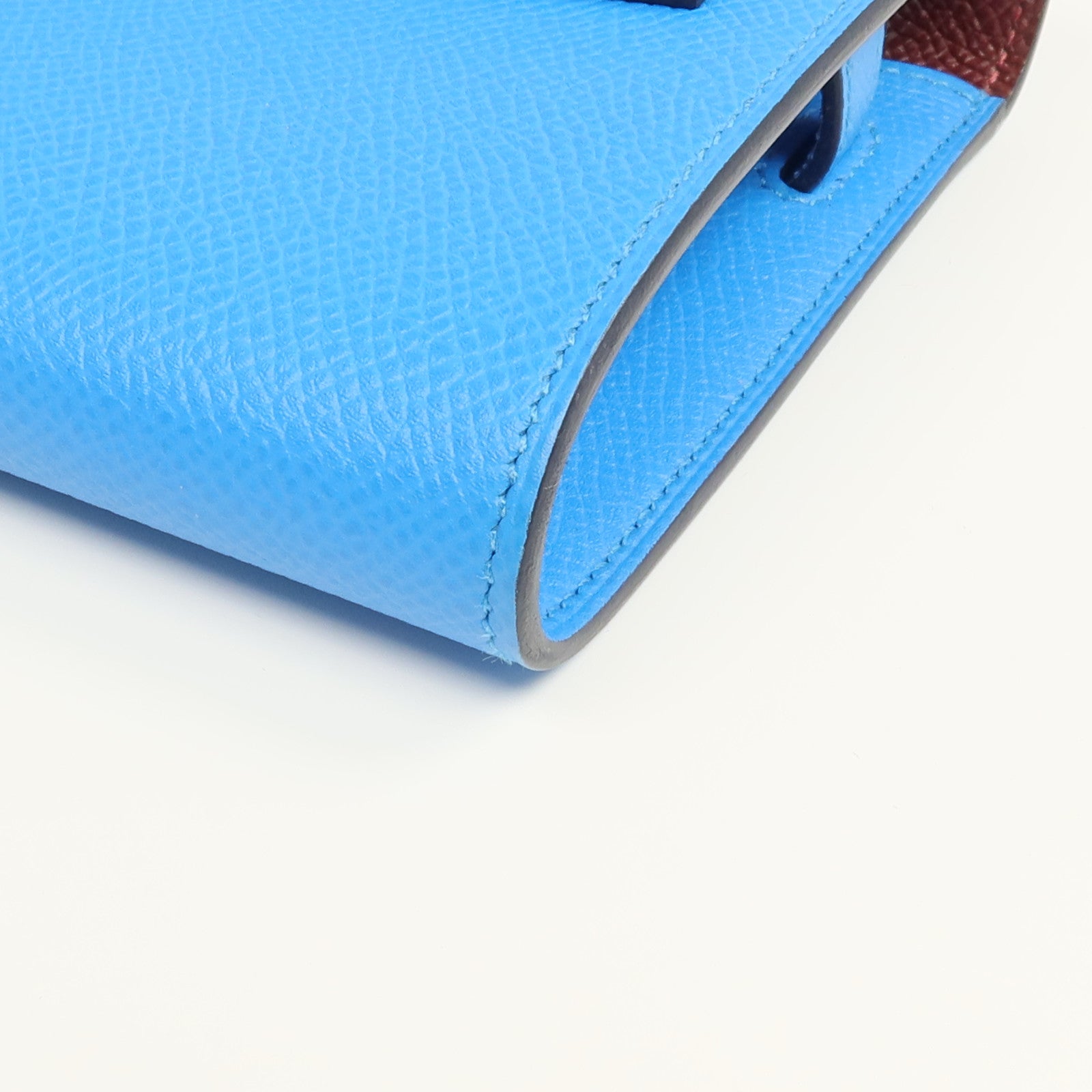 HERMES Epsom皮革Kelly To Go銀扣肩背袋Bleu Frida/Rouge Sellier