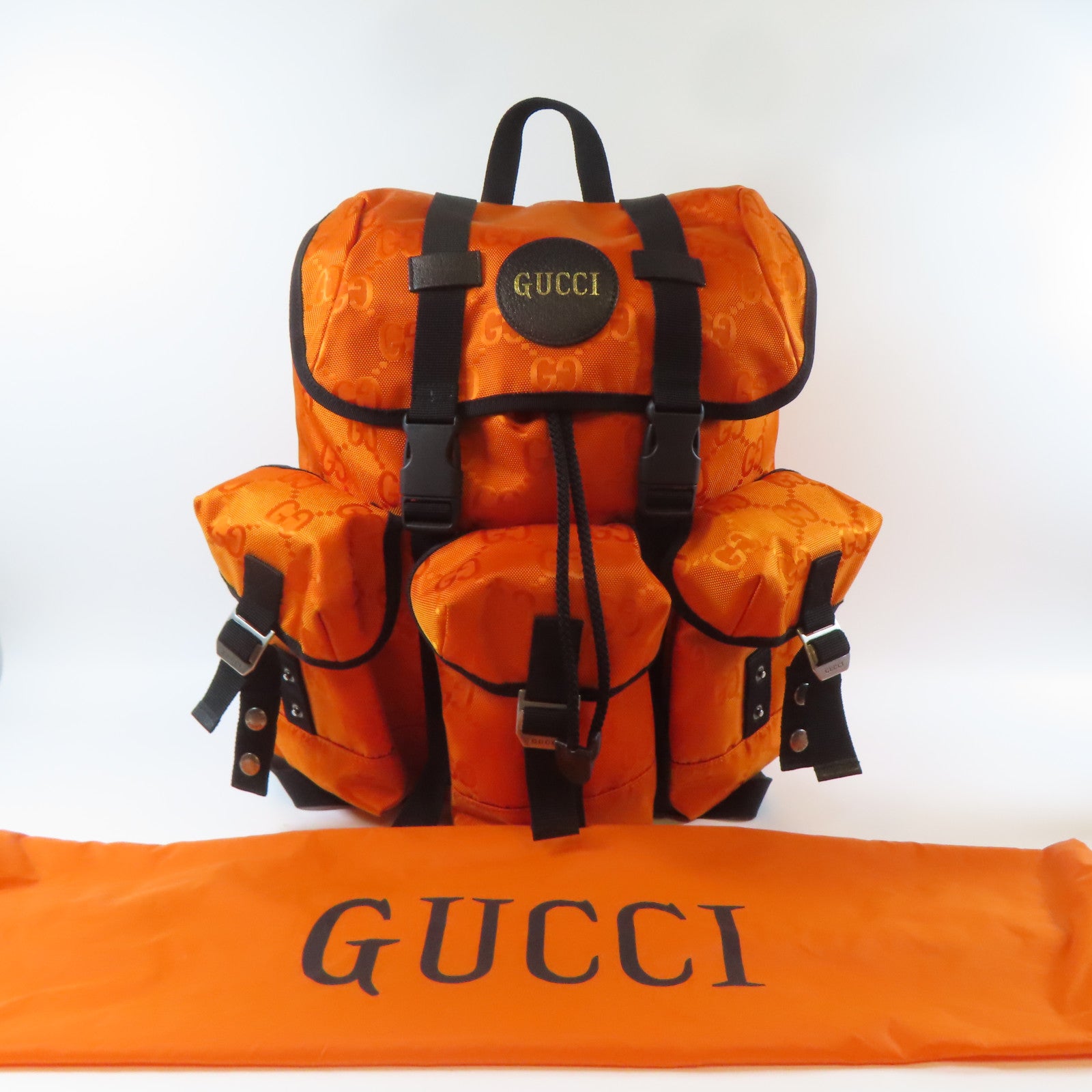 GUCCI 尼龍Rucksack BackPack銀扣背包橙色