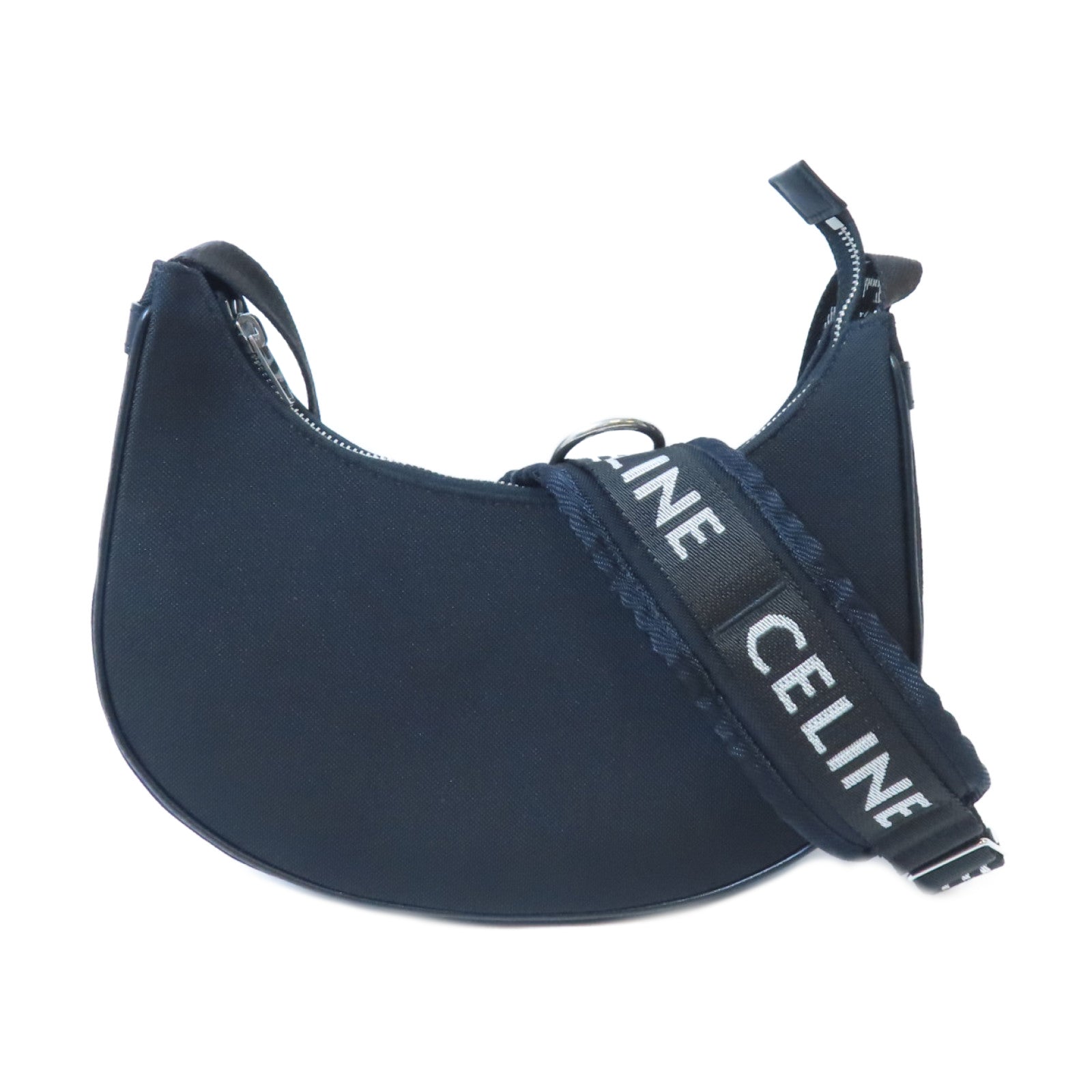 CELINE 帆布Ava銀扣肩背袋黑色