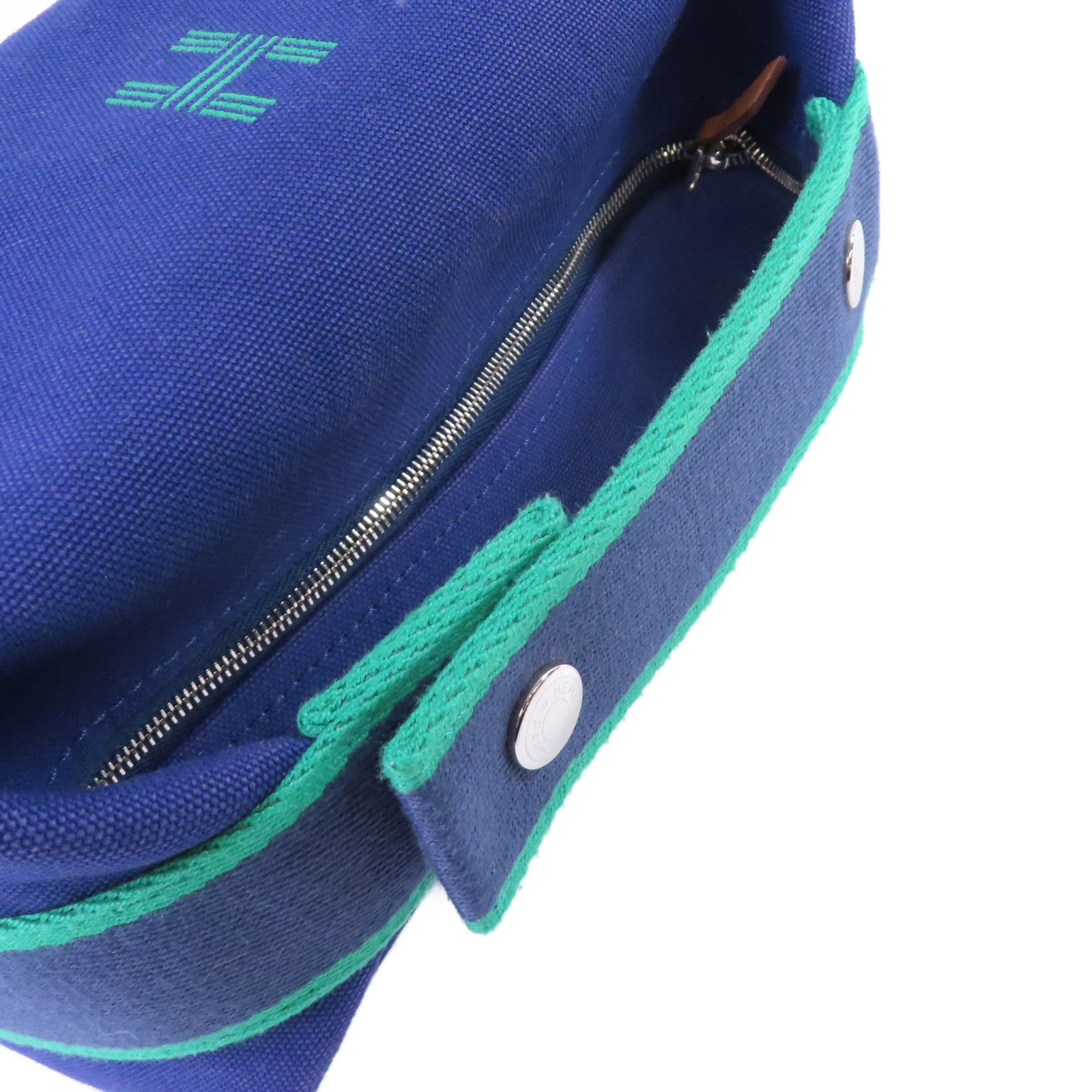 HERMES 帆布Bride-a-Brac Small Handbag銀扣手挽袋寶藍色/綠色