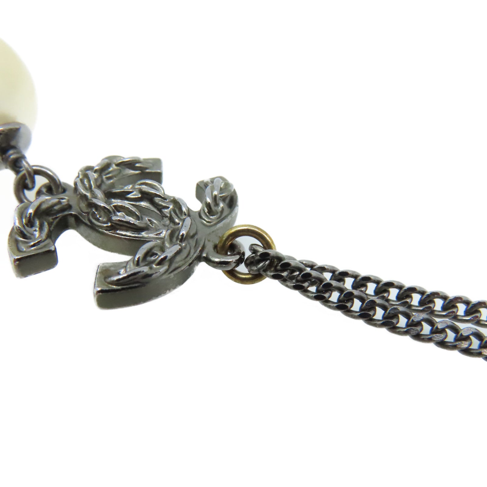 CHANEL 【激減優惠】金屬/仿珍珠CC Logo Pendant Necklace項鏈珍珠色