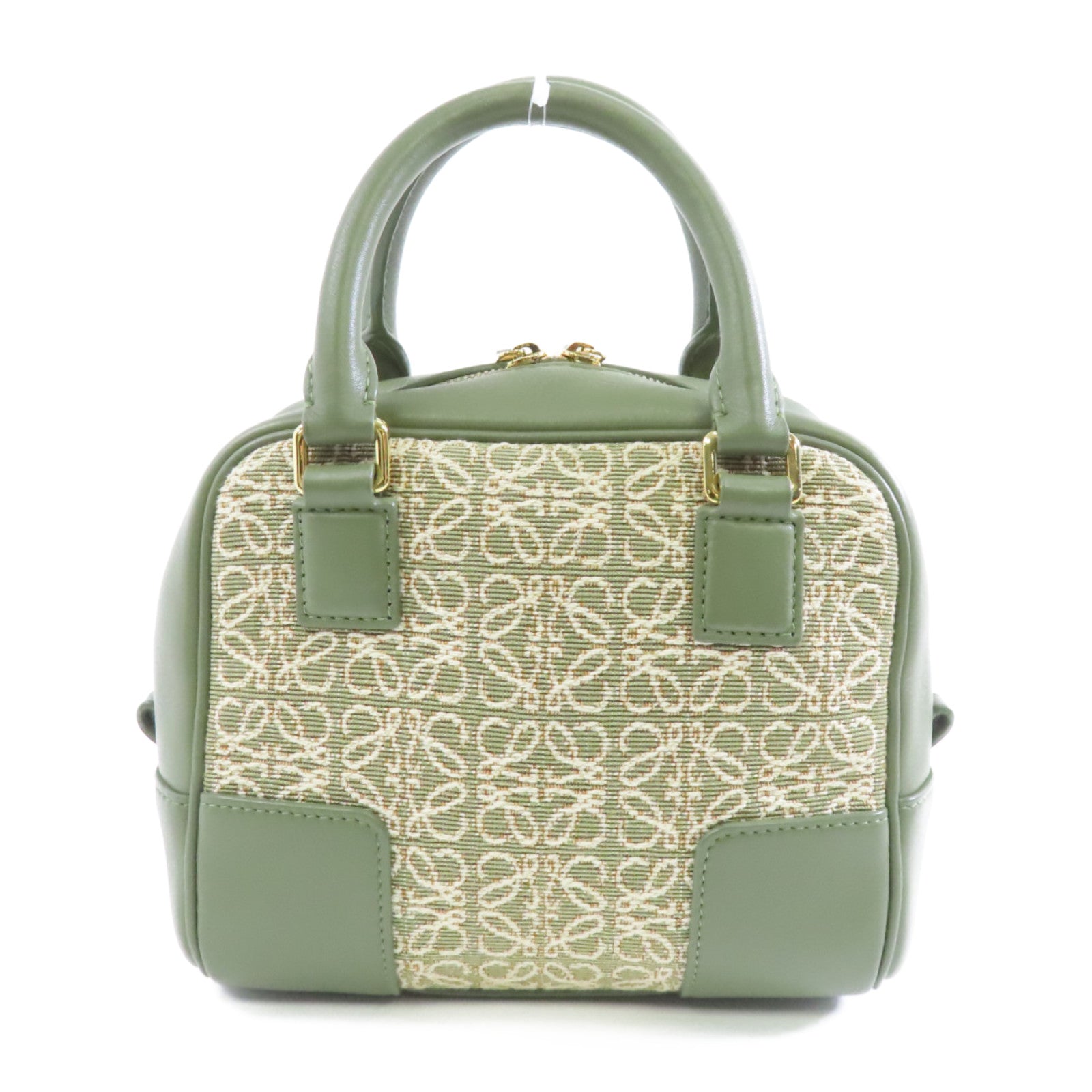 LOEWE 帆布/牛皮皮革Amazona 16金扣手挽肩背兩用袋綠色