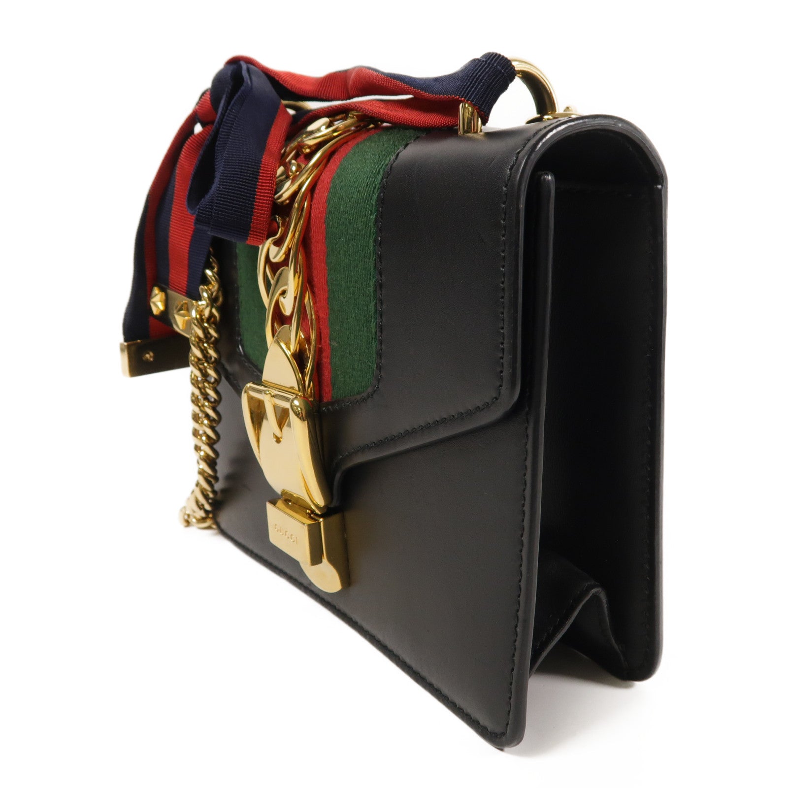 GUCCI 【激減優惠】牛皮皮革Sylvie Mini金扣鏈帶肩背袋