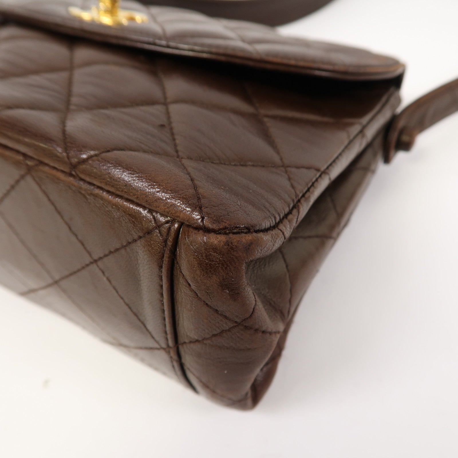 CHANEL 菱格羊皮皮革Shoulder Bag金扣肩背袋啡色