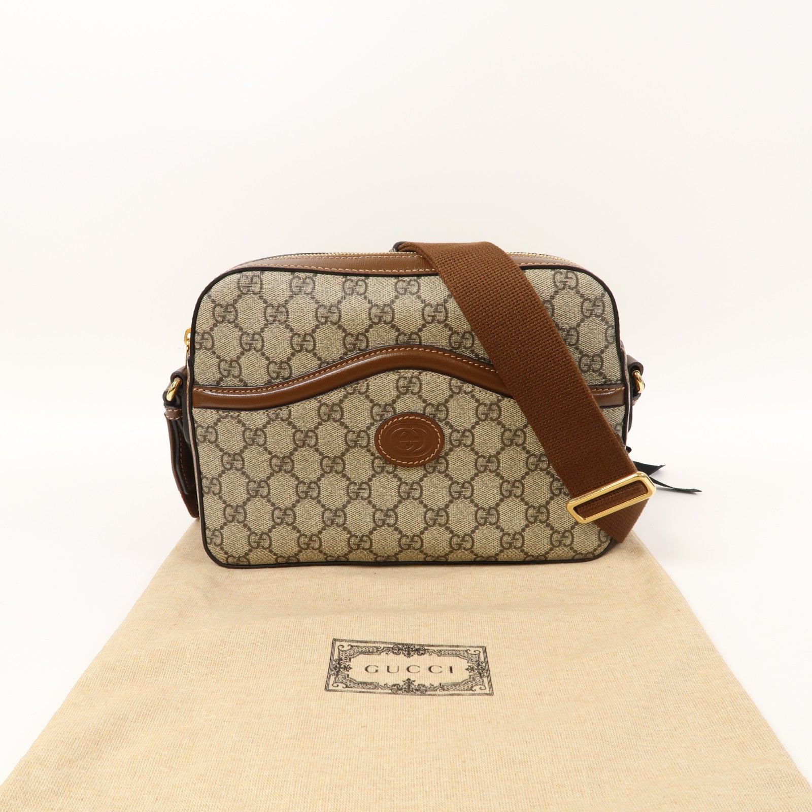 GUCCI 塗層帆布Shoulder Bag金扣肩背袋啡色
