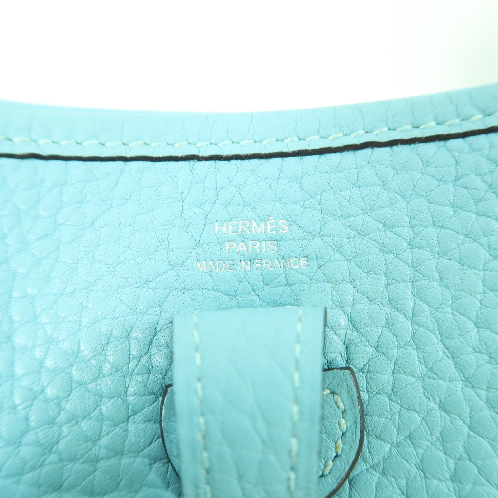 HERMES Clemence皮革Mini Evelyne TPM銀扣肩背袋Bleu Atoll/綠松石色
