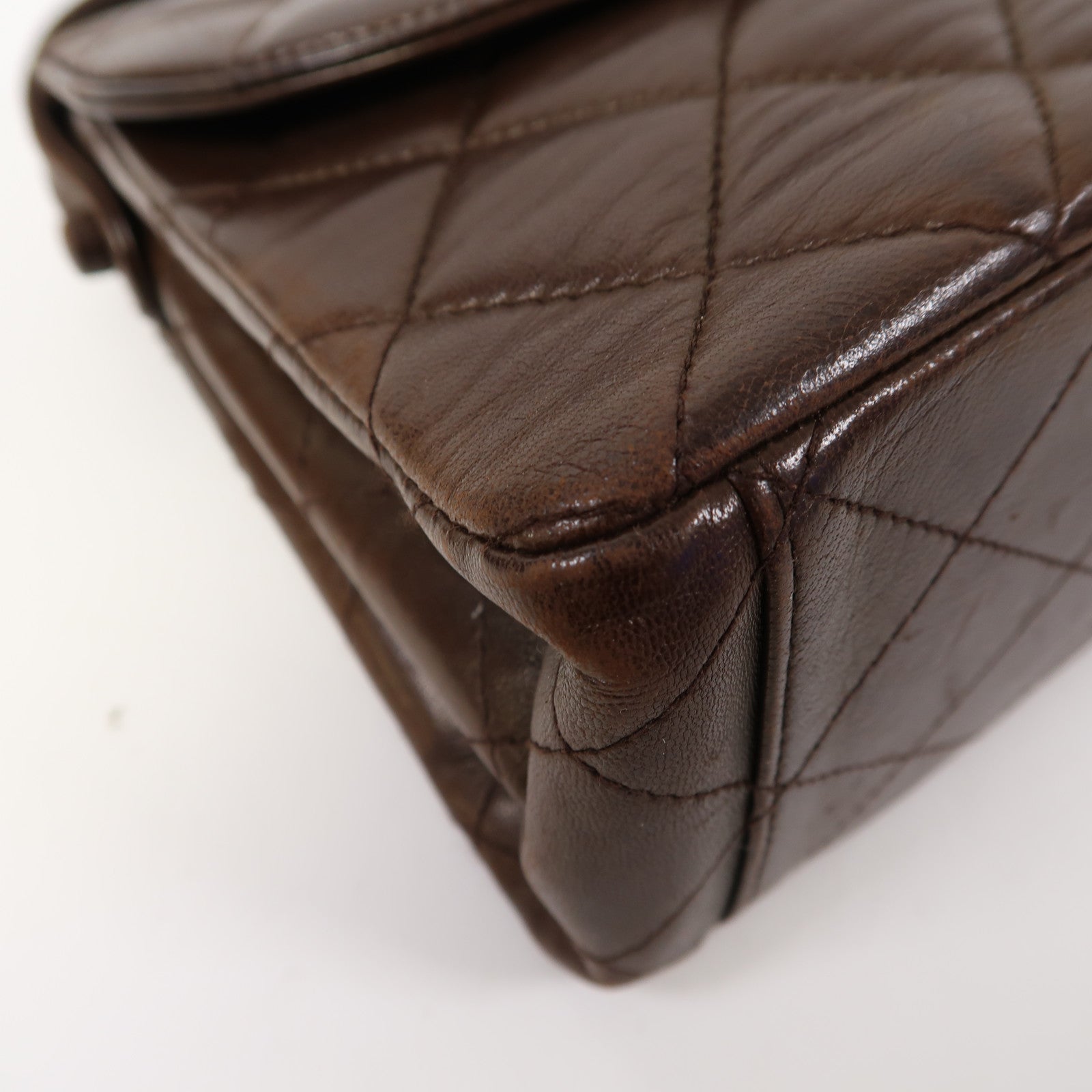 CHANEL 菱格羊皮皮革Shoulder Bag金扣肩背袋啡色