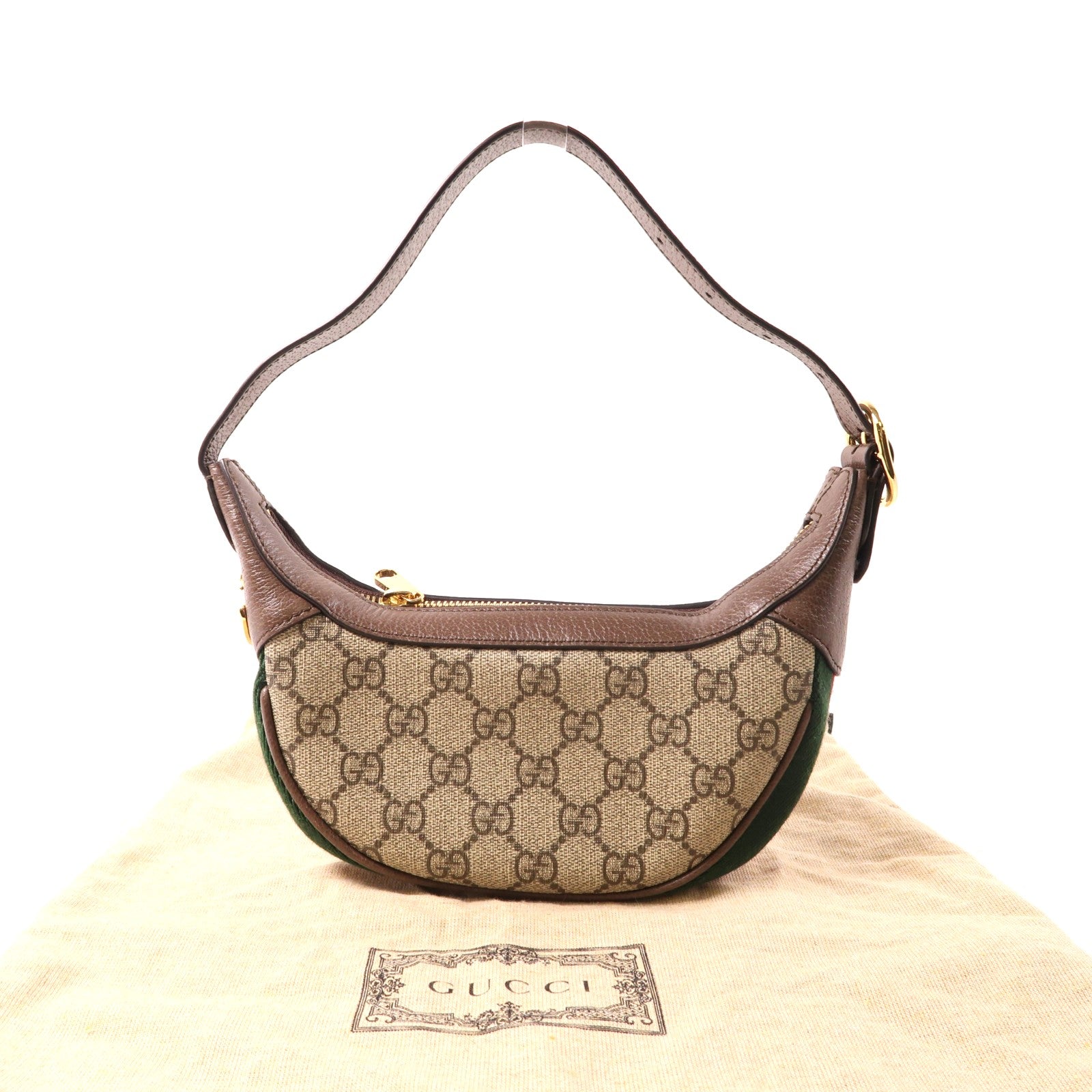 GUCCI 塗層帆布Ophidia金扣手挽袋棕色