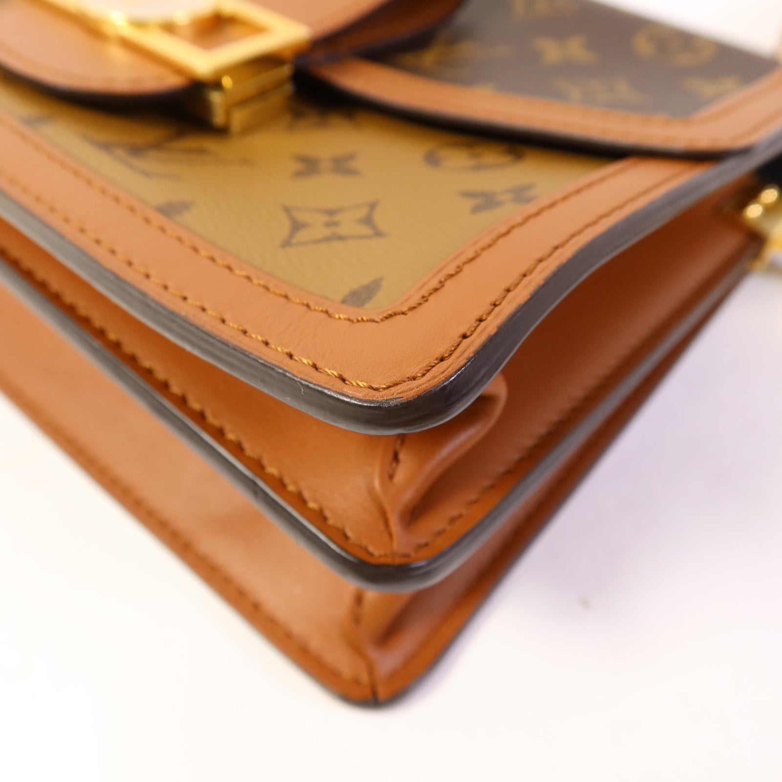 LOUIS VUITTON Monogram/Monogram Reverse Dauphine MM金扣手挽肩背兩用袋棕色