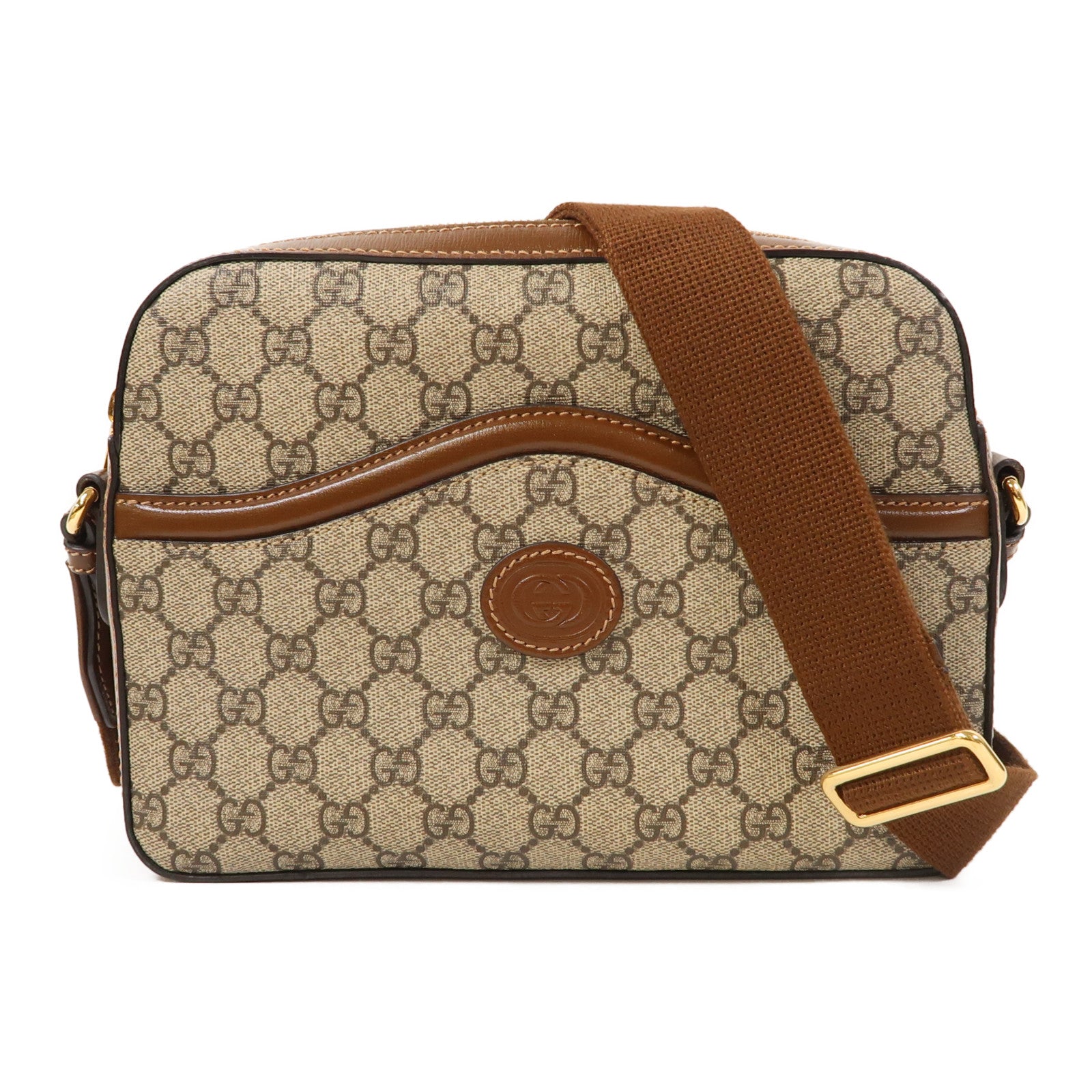 GUCCI 塗層帆布Shoulder Bag金扣肩背袋啡色