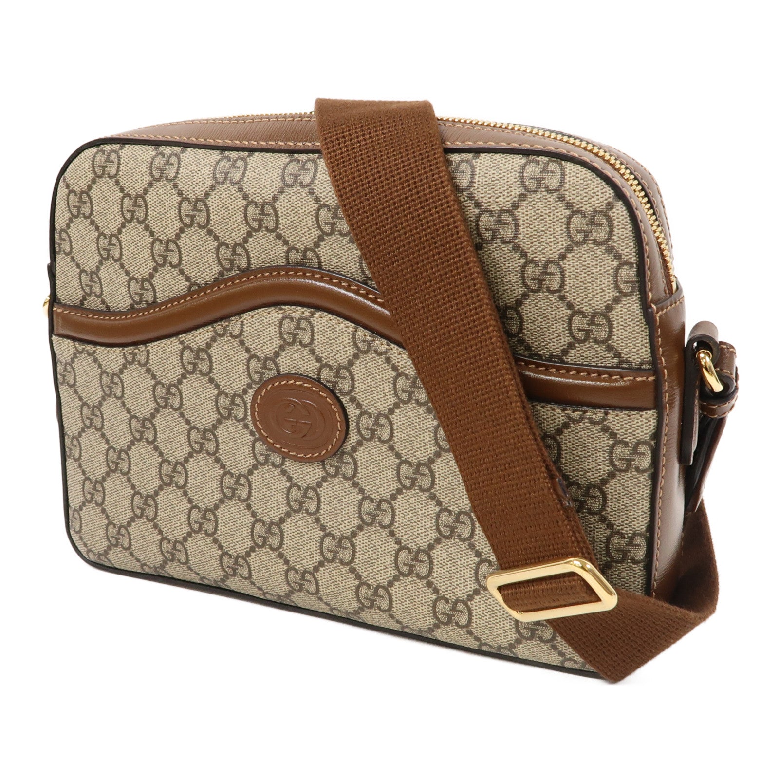 GUCCI 塗層帆布Shoulder Bag金扣肩背袋啡色
